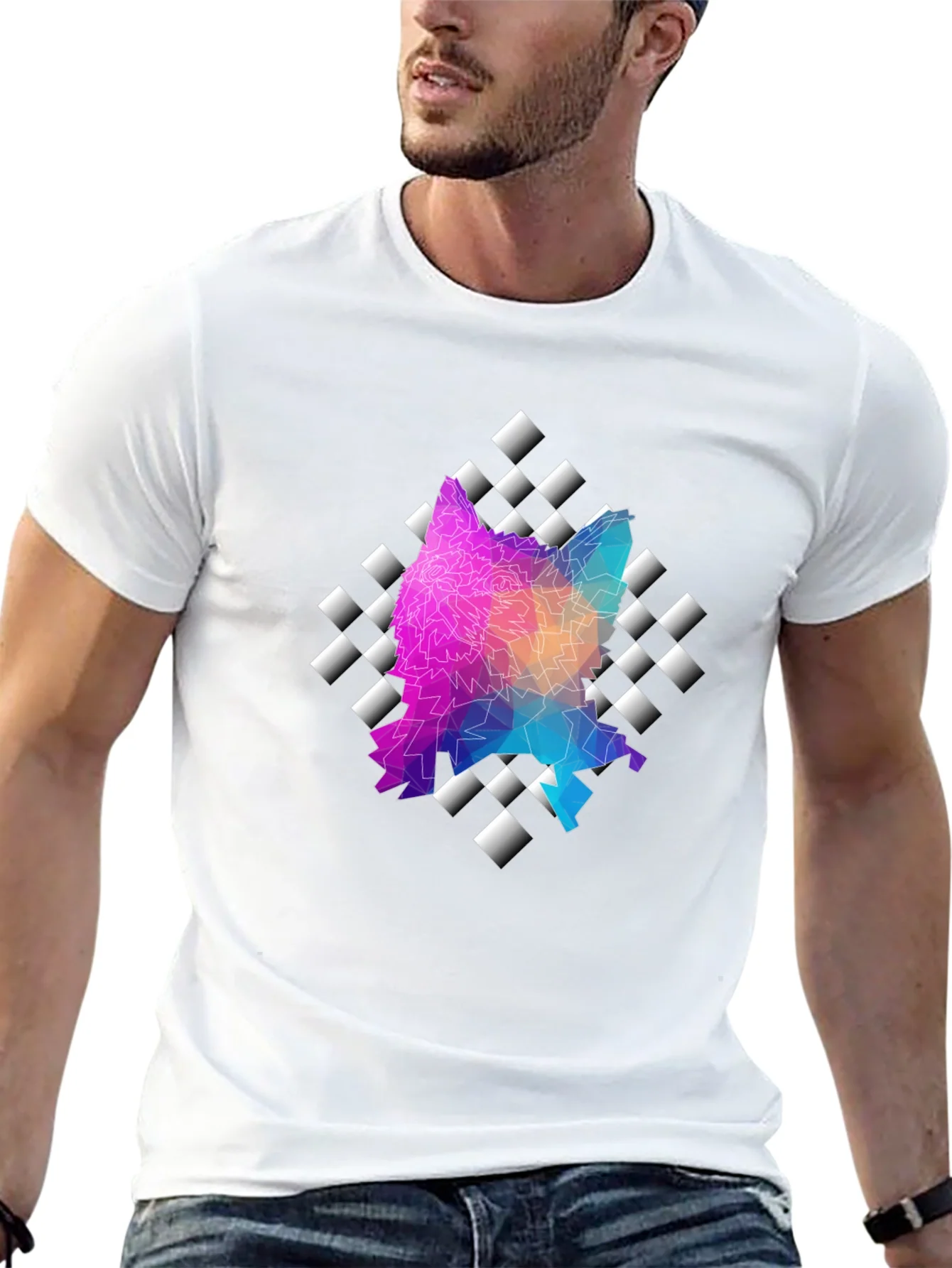 Geometric Wolf Graphic Black Tee