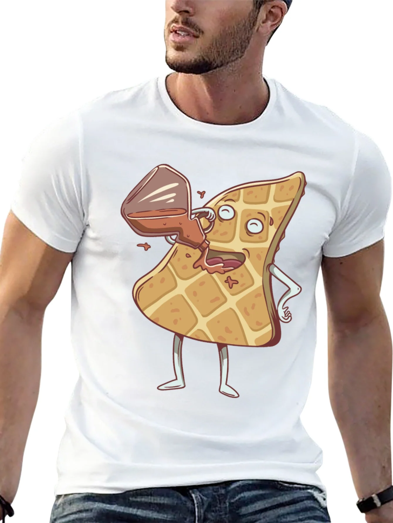 Cartoon Waffle and Syrup Funny T-Shirt