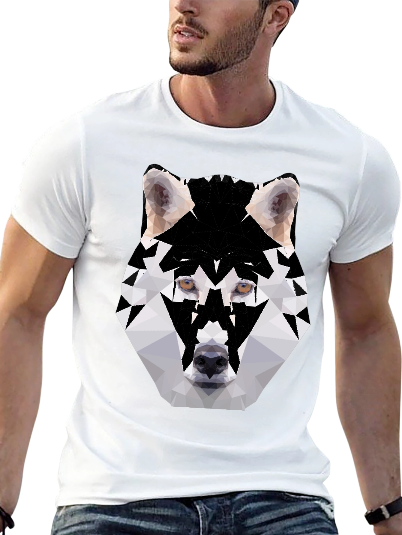 Geometric Wolf Graphic Tee - Black T-Shirt