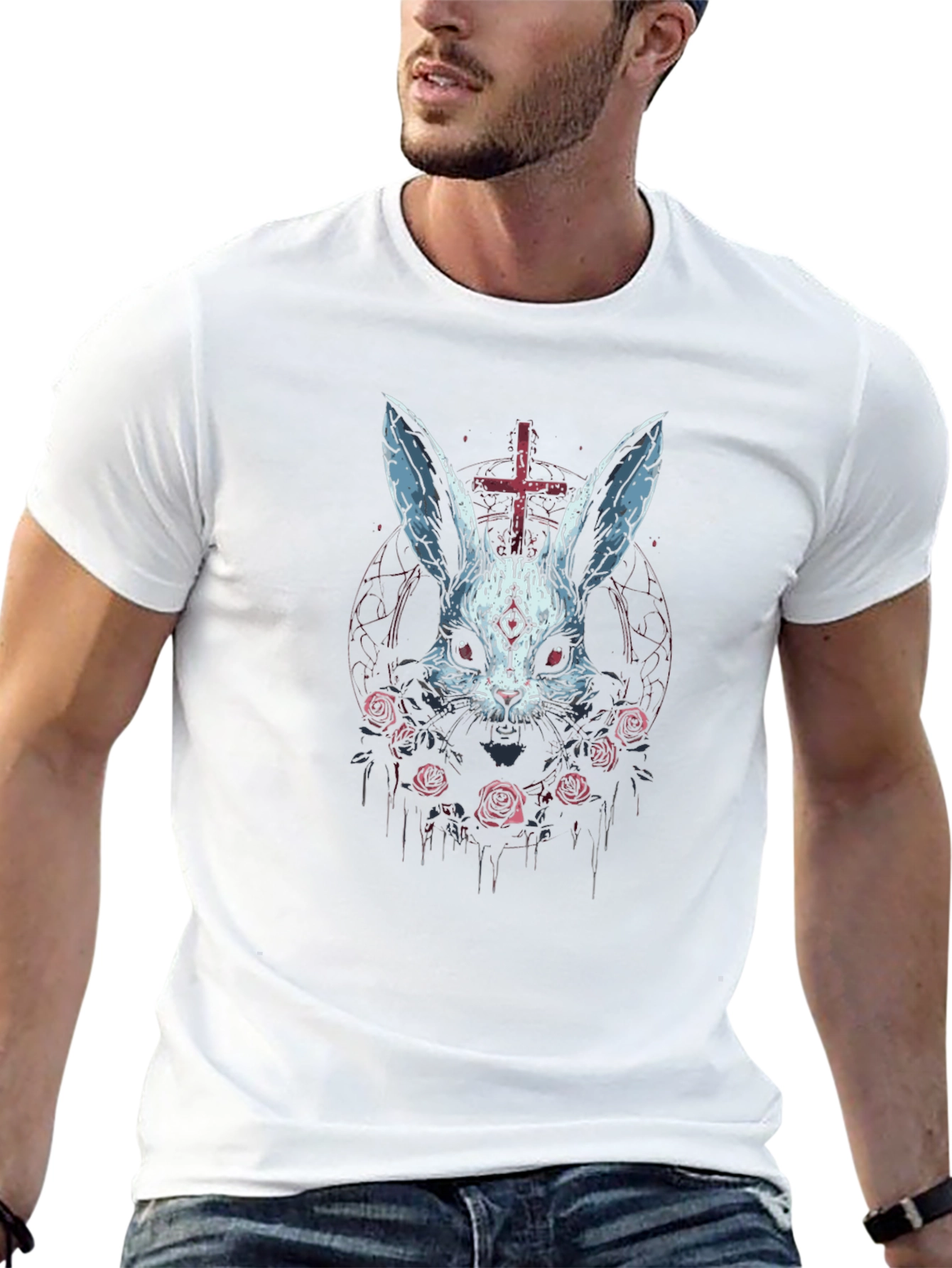 Dark Bunny T-Shirt - Inverted Cross & Roses