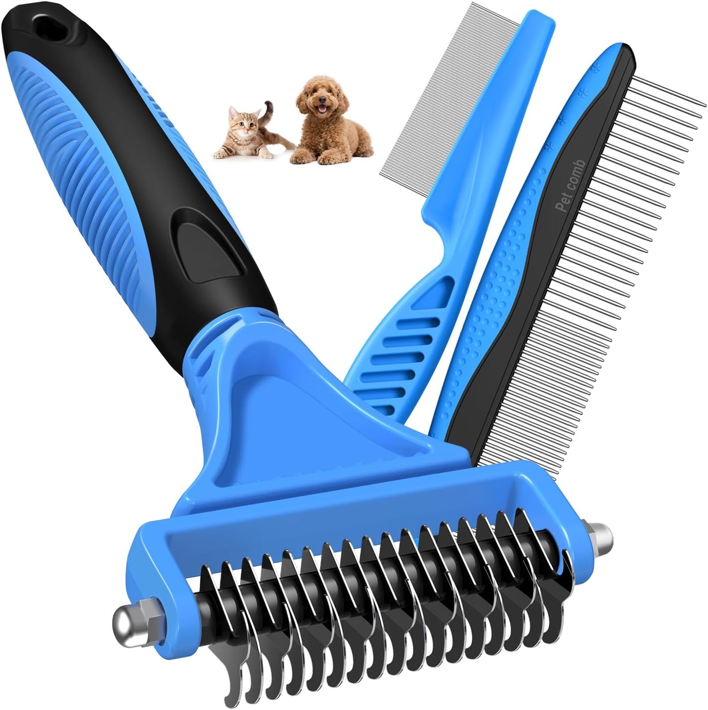 3PCS Pet Grooming Rake & Metal Comb & Flea Comb fo - Top Rated