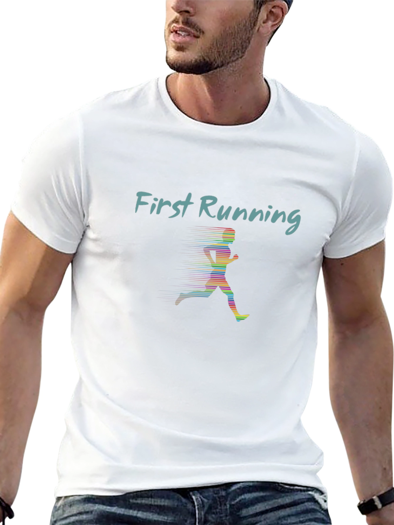 First Running Tee - Sleek Black Graphic T-Shirt
