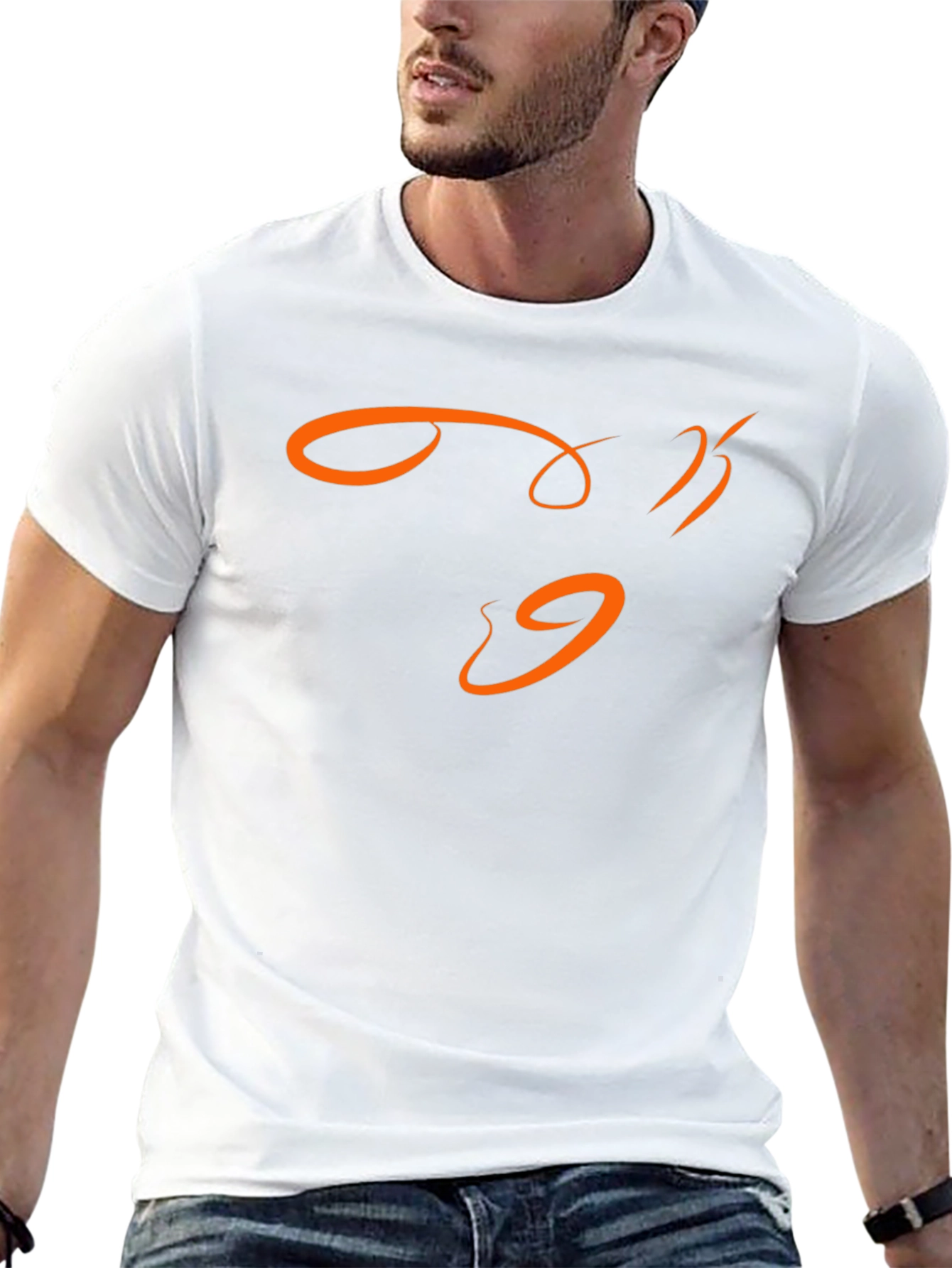 Modern Black T-Shirt with Abstract Orange Design