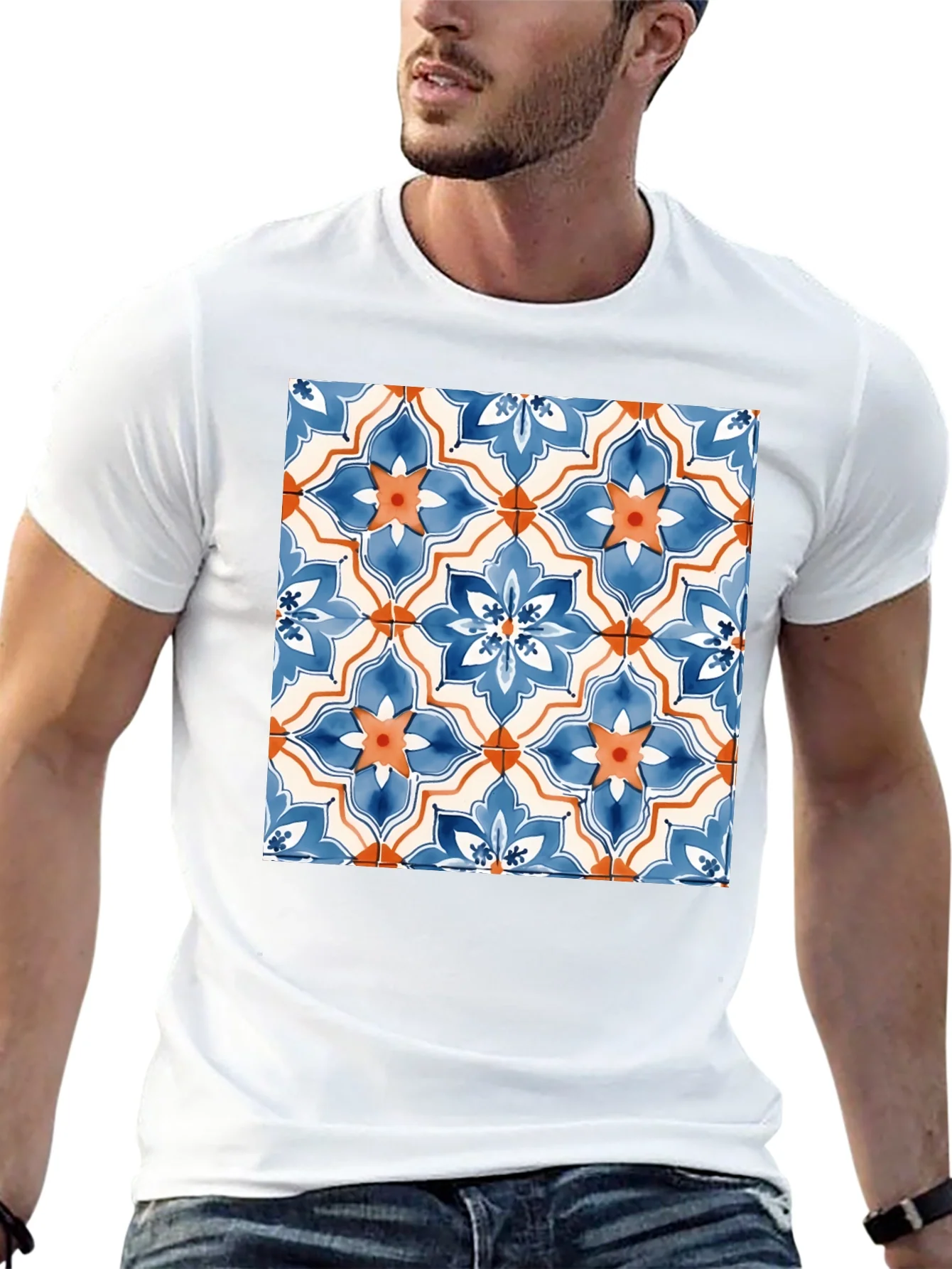 Tiled Floral Pattern Black T-Shirt