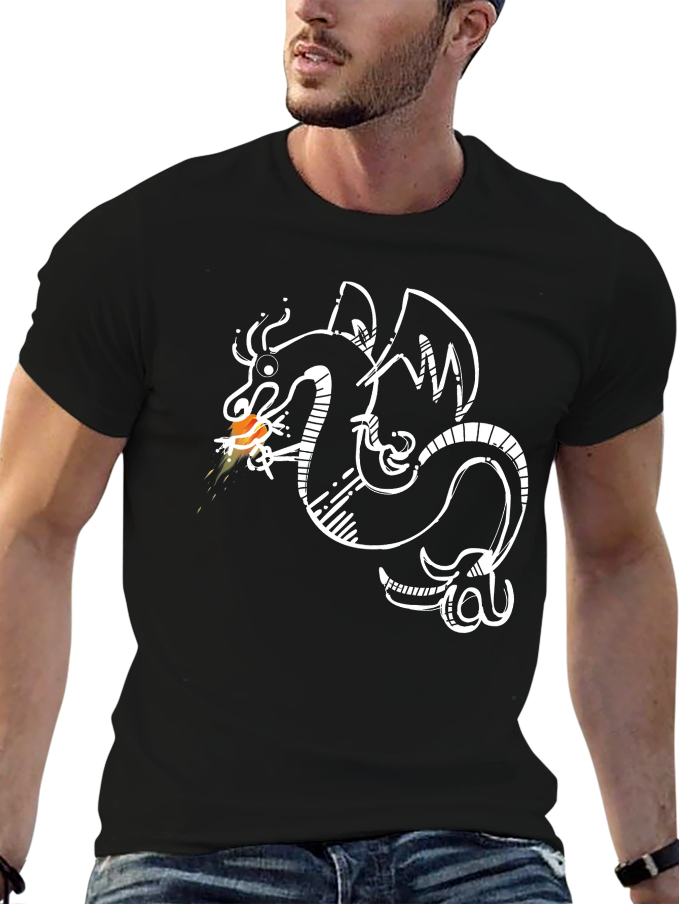Dragon Graphic Print Black T-Shirt