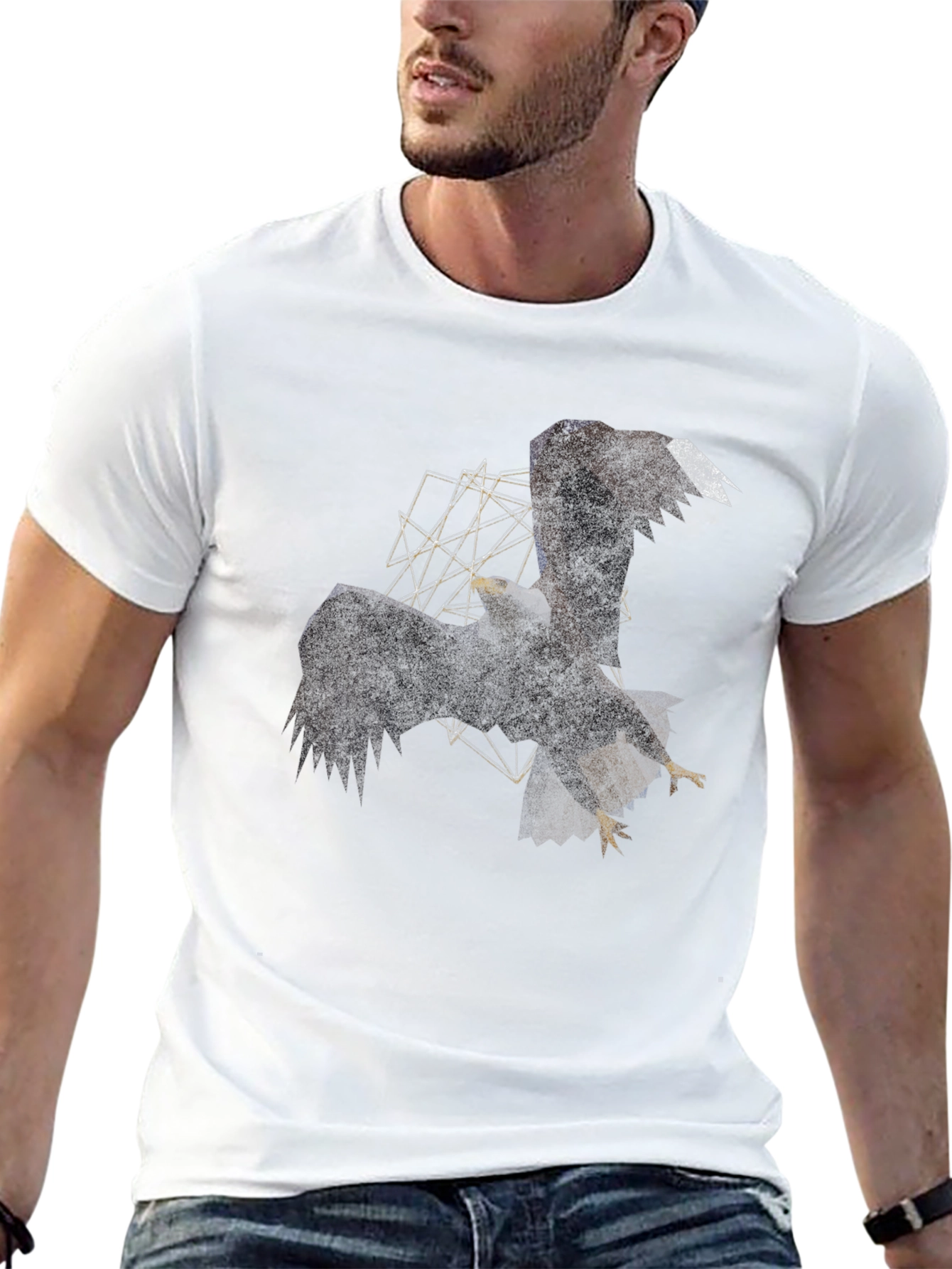 Geometric Eagle Graphic Black Tee
