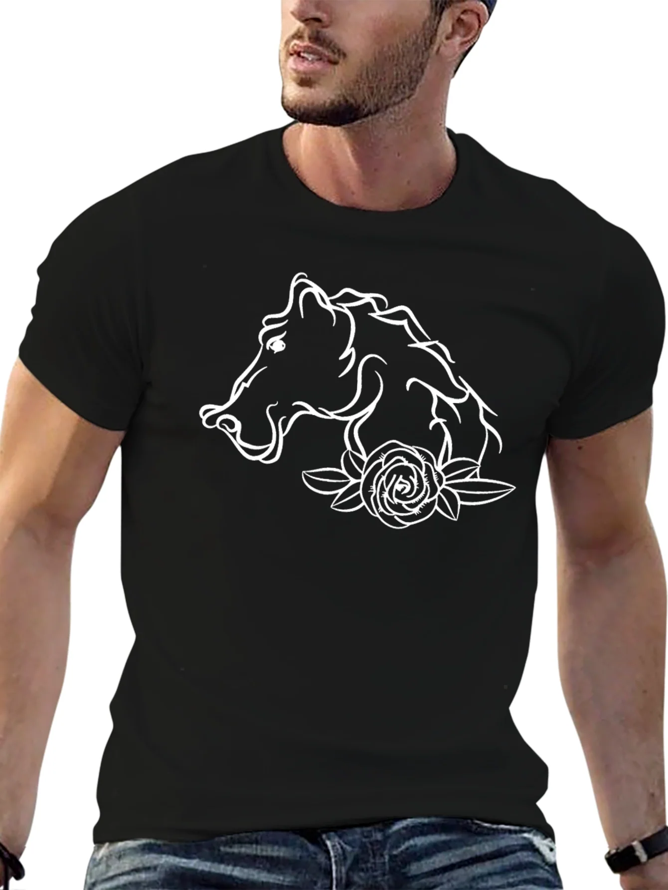 Horse & Rose Graphic Black Tee
