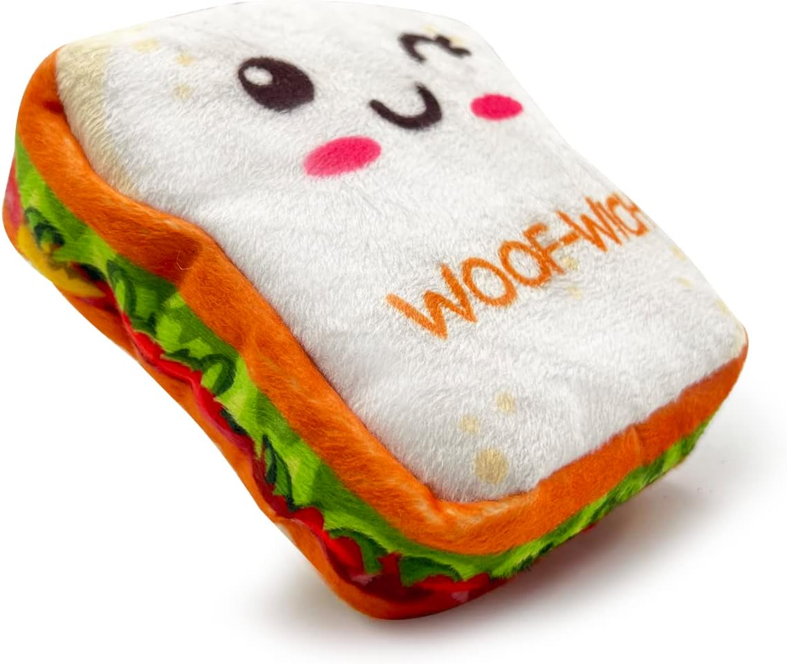 Food Buddies Sandwich Plush Dog Toy | Light Chewers | Plush Toy | Soft Dog Toys for Puppy | Crinkle, Squeaky, Soft Pet Toy