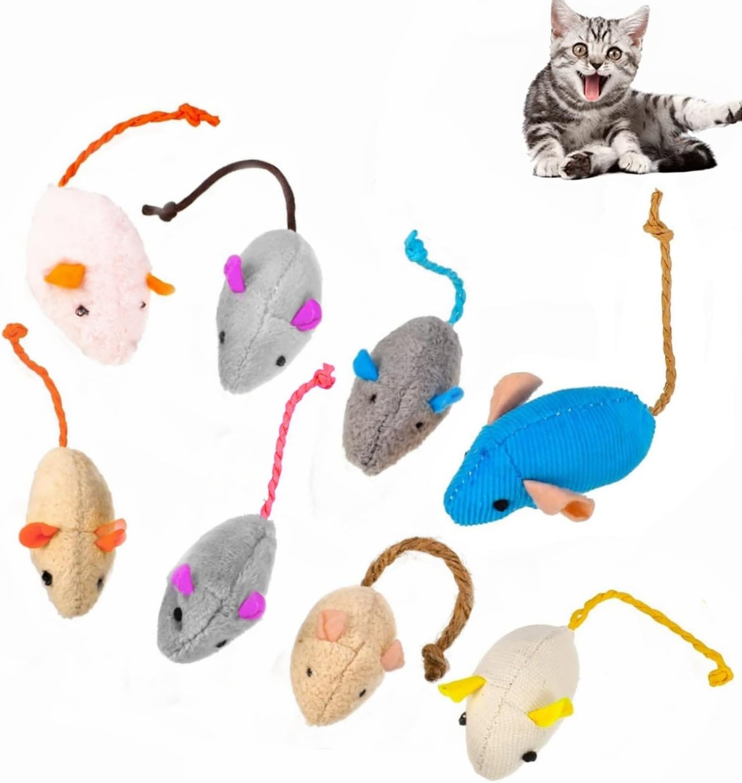 YFFSFDC Cat Mouse Toy Set of 8, Pet Toy, Chew Toy, Plush Toy, Stress Relief, Lack of Exercise, Pet Supplies, Assorted Colors