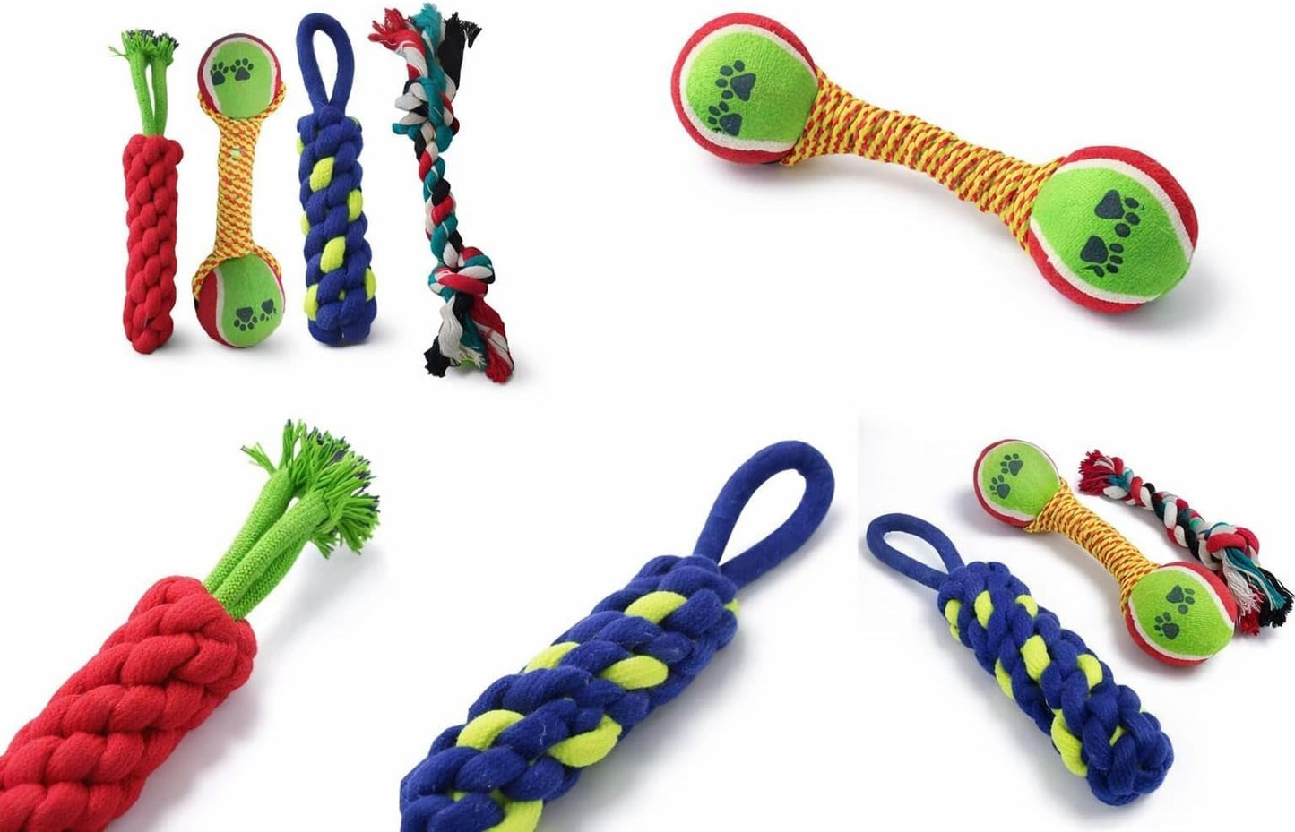 Dog Rope Toy Combo of 4, Non-Toxic Cotton Rope, Chewing Teething Fetching, for Puppies and Small to Medium Dogs