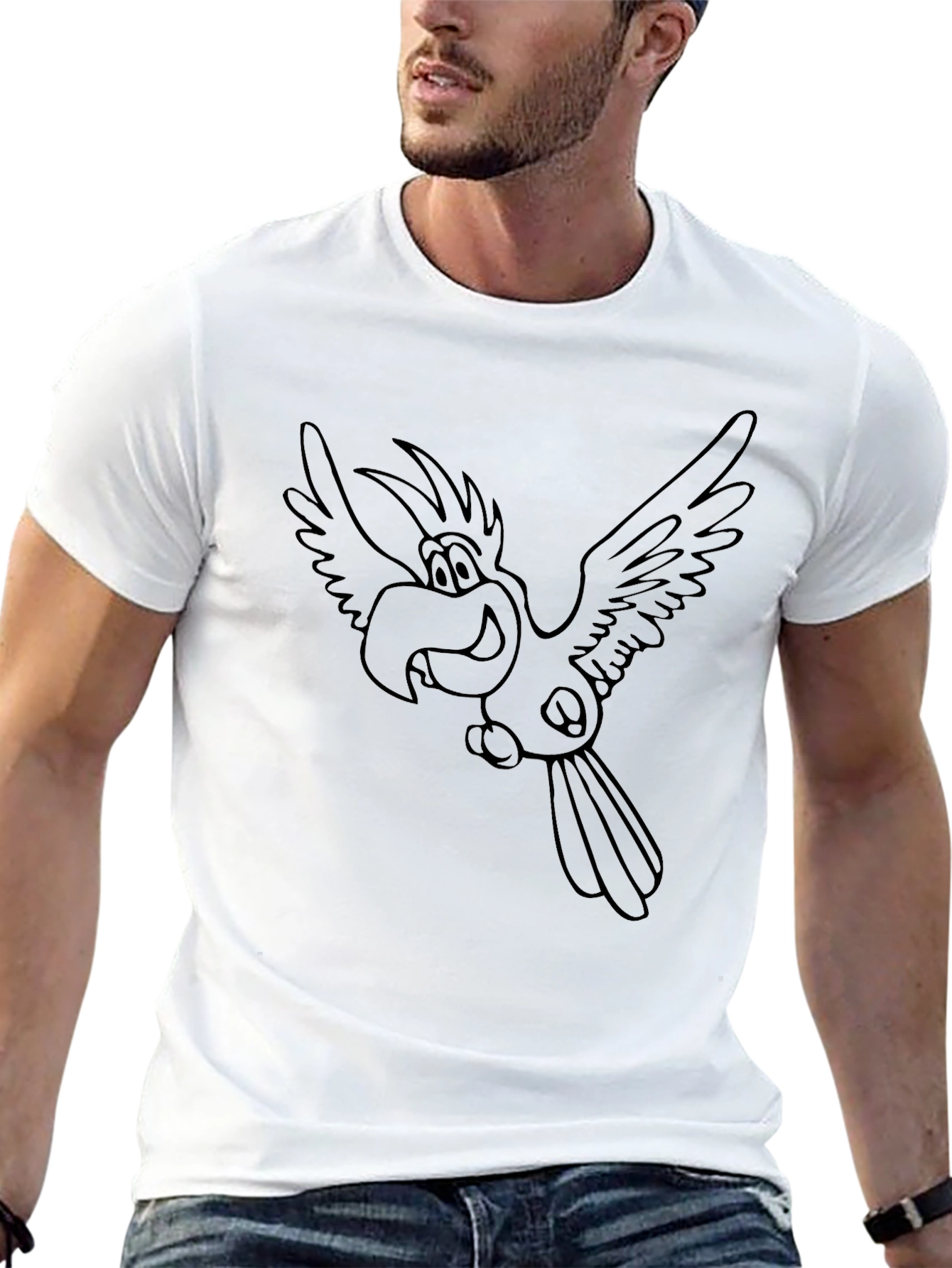 Cartoon Parrot T-Shirt - Black Casual Tee