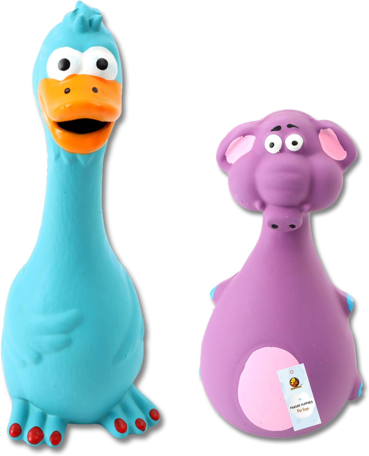 Latex Squeaky Dog Toys Combo - (Purple Elephant and Blue Duck) Animal Design, Fetch & Chew Safe Play Toy | Suitable for Cats, Kitten, Small to Medium Dogs & Puppies