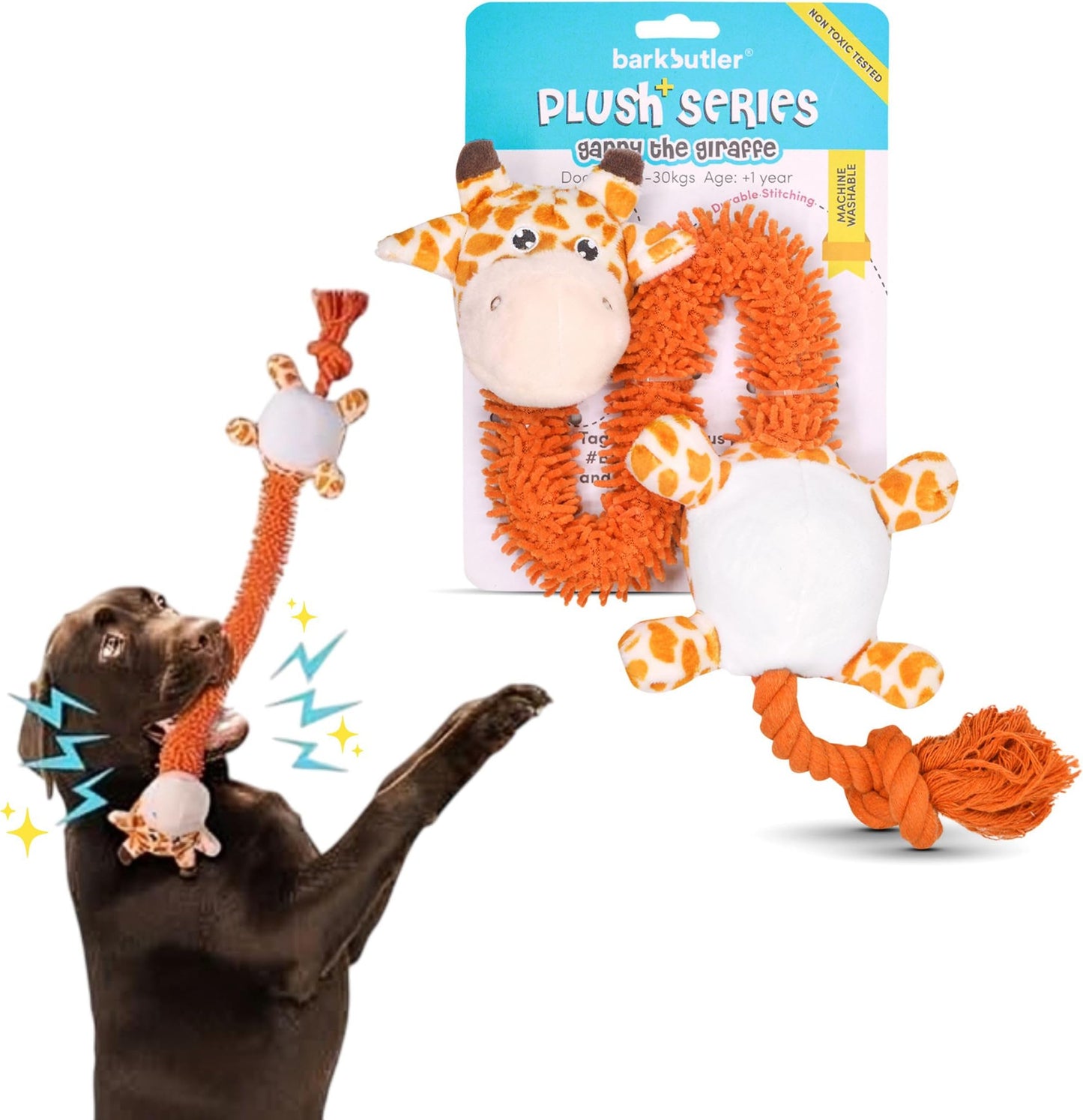 Garry The Giraffe Soft Squeaky Plush Dog Toy, Orange | for Small - Large Dogs (5-30kgs) | Machine Washable | Reinforced Fabric | Non - Toxic | Durable Pet Toy | Cuddle, Train, Chew, Tug