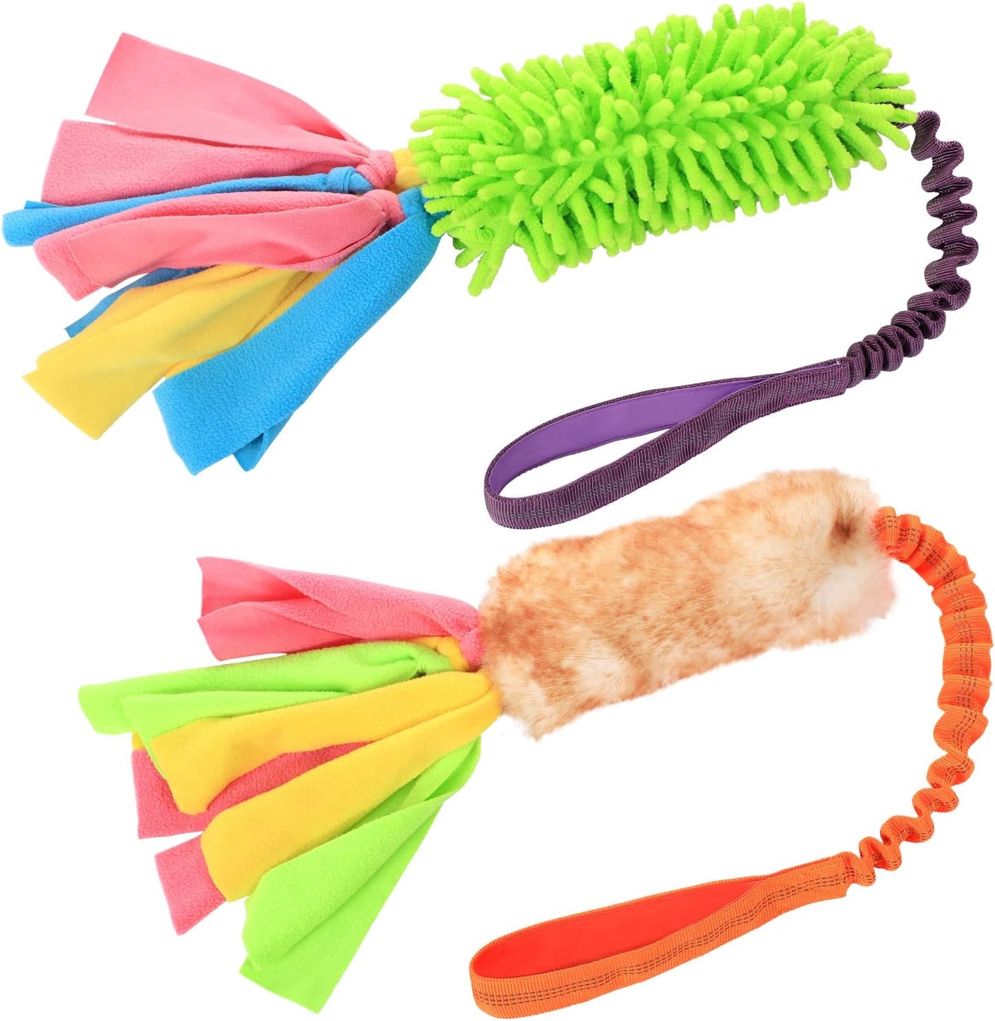 Dog Toy, Plush, Sound, Rope, Long Chew Toy, Set of 2, Stress Relief, Lack of Exercise, Durable, Educational Toy, Suitable for Large and Medium Dogs, Dog Toy (Chenille + Short Handle, Artificial Wool +