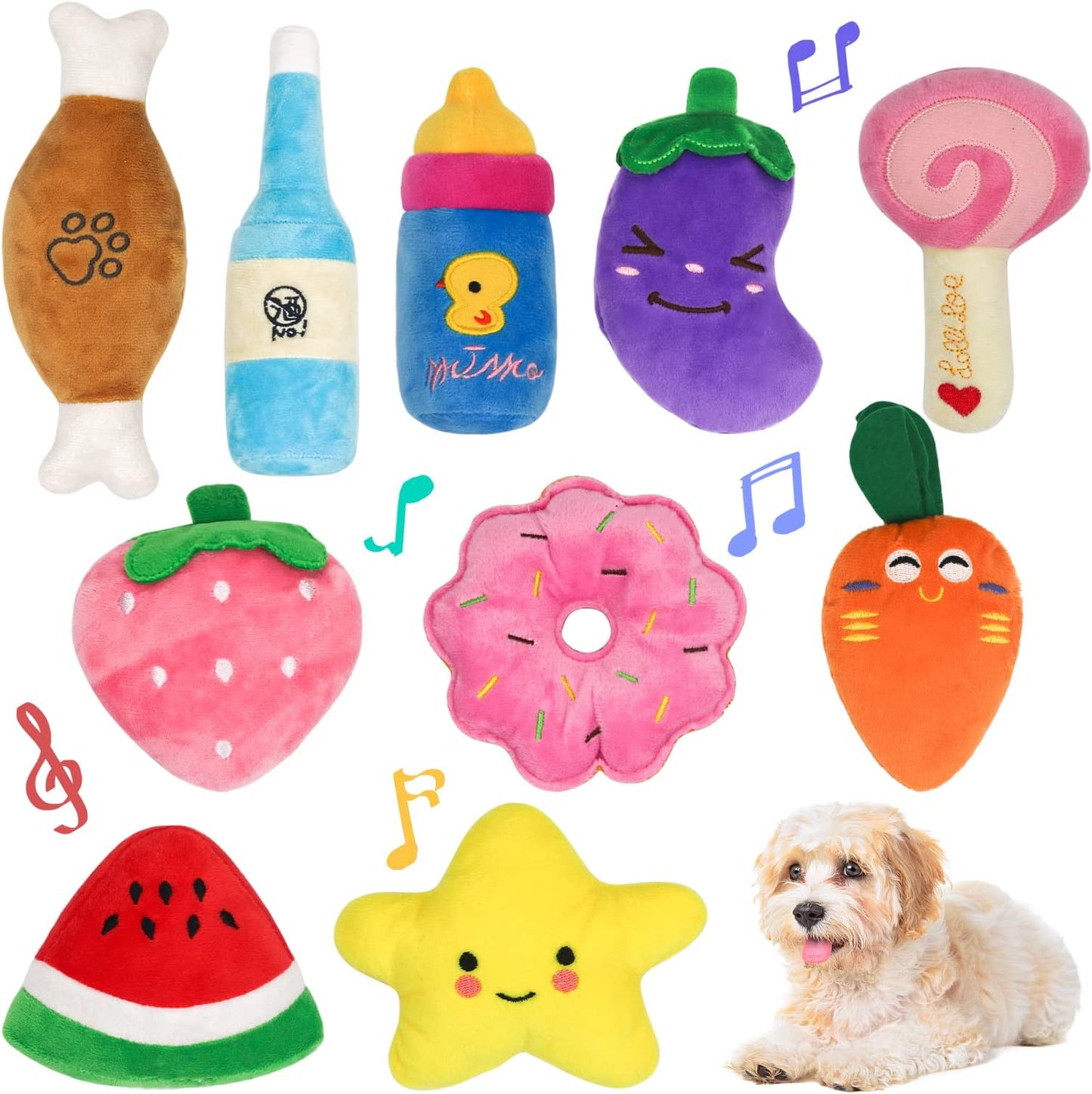 10-Piece Set Dog Toys for Dogs Chew Toys with Sound Plush Toys Cute Exercise Stress Relief Funny Clean Safe Durable Dog Cat Teeth Cleaning Throwing Toys Pet Toys Suitable for Small to Medium