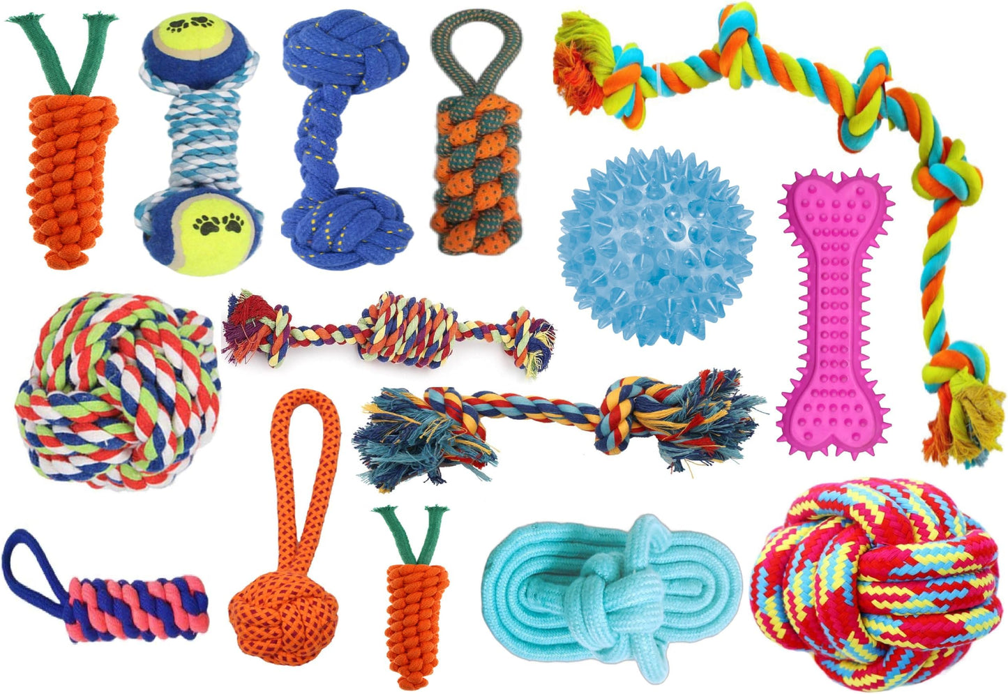 Tail Dog Toys + Dog Chew Toys + Puppy Teething Toys + Rope Dog Toy + Dog Toys for Small to Medium Dog Toys + Dog Toy Pack + Tug Toy + Dog Toy Set + Washable Cotton Rope for Dogs (PACK OF 15PCS)