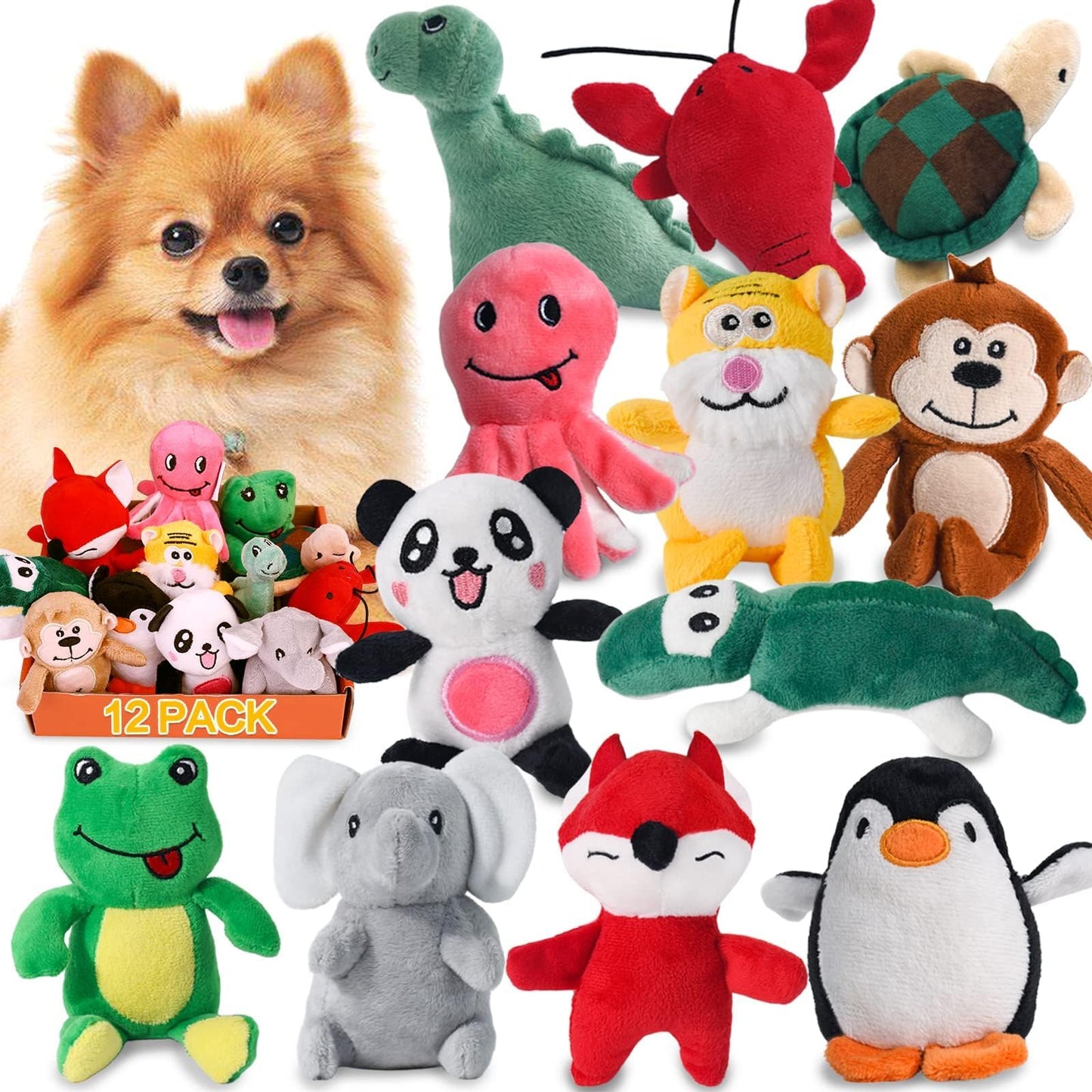 LEGEND SANDY Squishy Dog Toys for Puppies, Small/Medium Dogs, Plush Sam Toy Set with 12 Plush Toys, Cute Safe Dog Chew Toy Pack, Puppy Teeth… (12P)