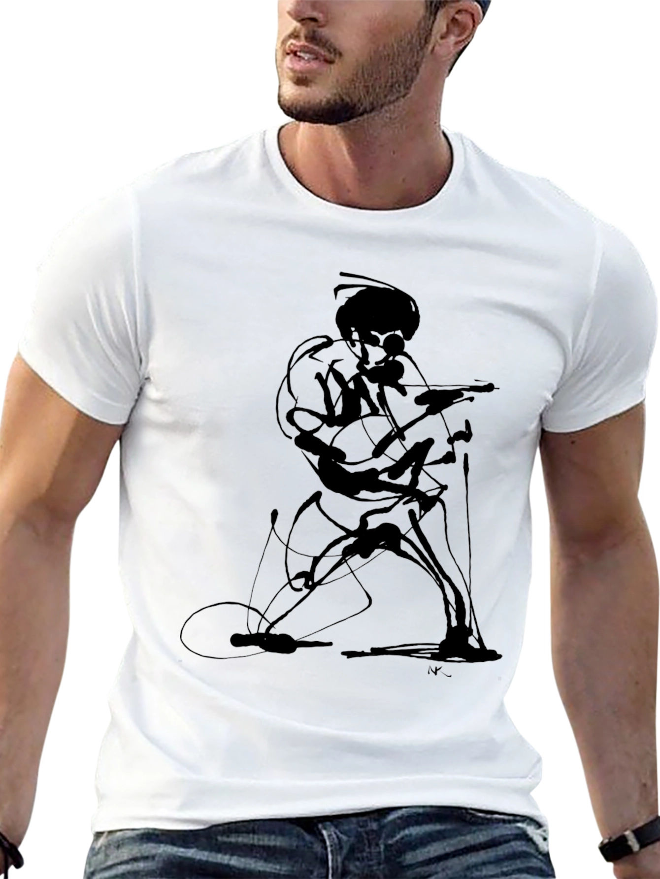 Abstract Guitarist Graphic Tee - Black