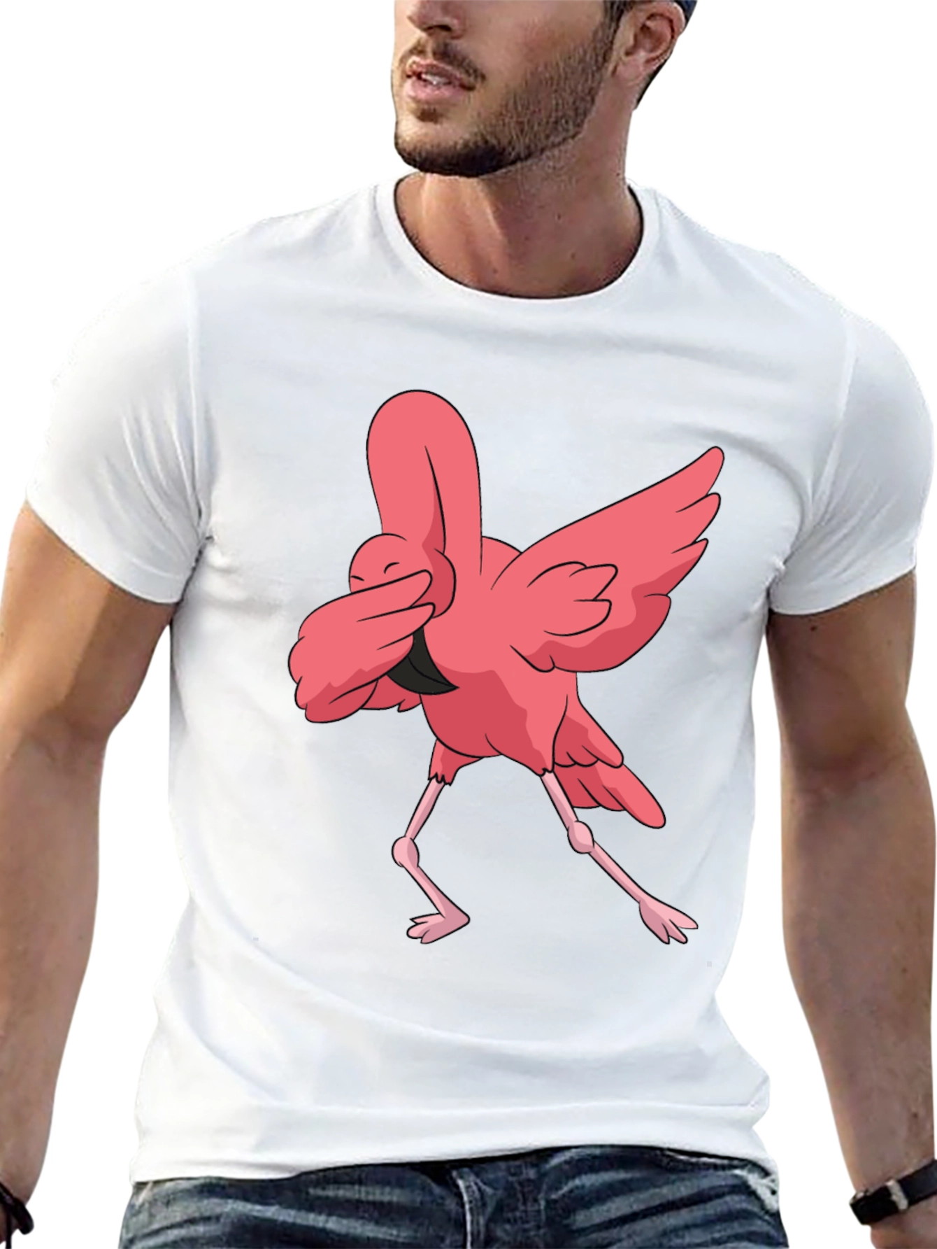 Dabbing Flamingo Graphic Tee - Black Cotton T-Shirt