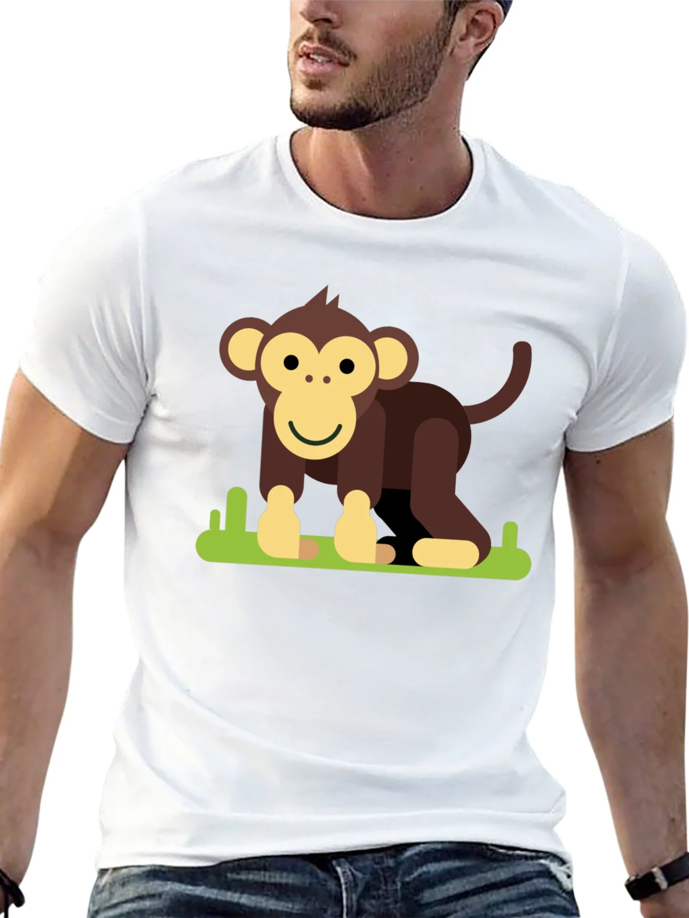 Cartoon Monkey Graphic Tee - Black Cotton T-Shirt