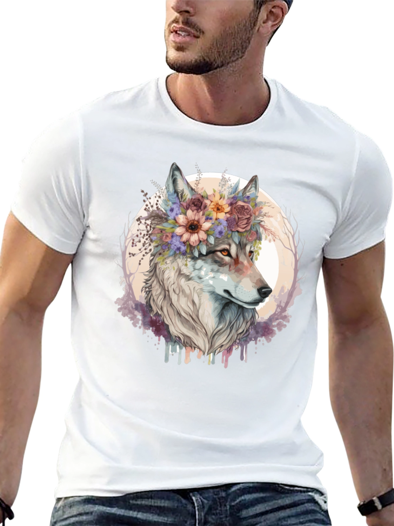 Wolf Flower Crown Graphic Tee - Unisex Black T-Shirt