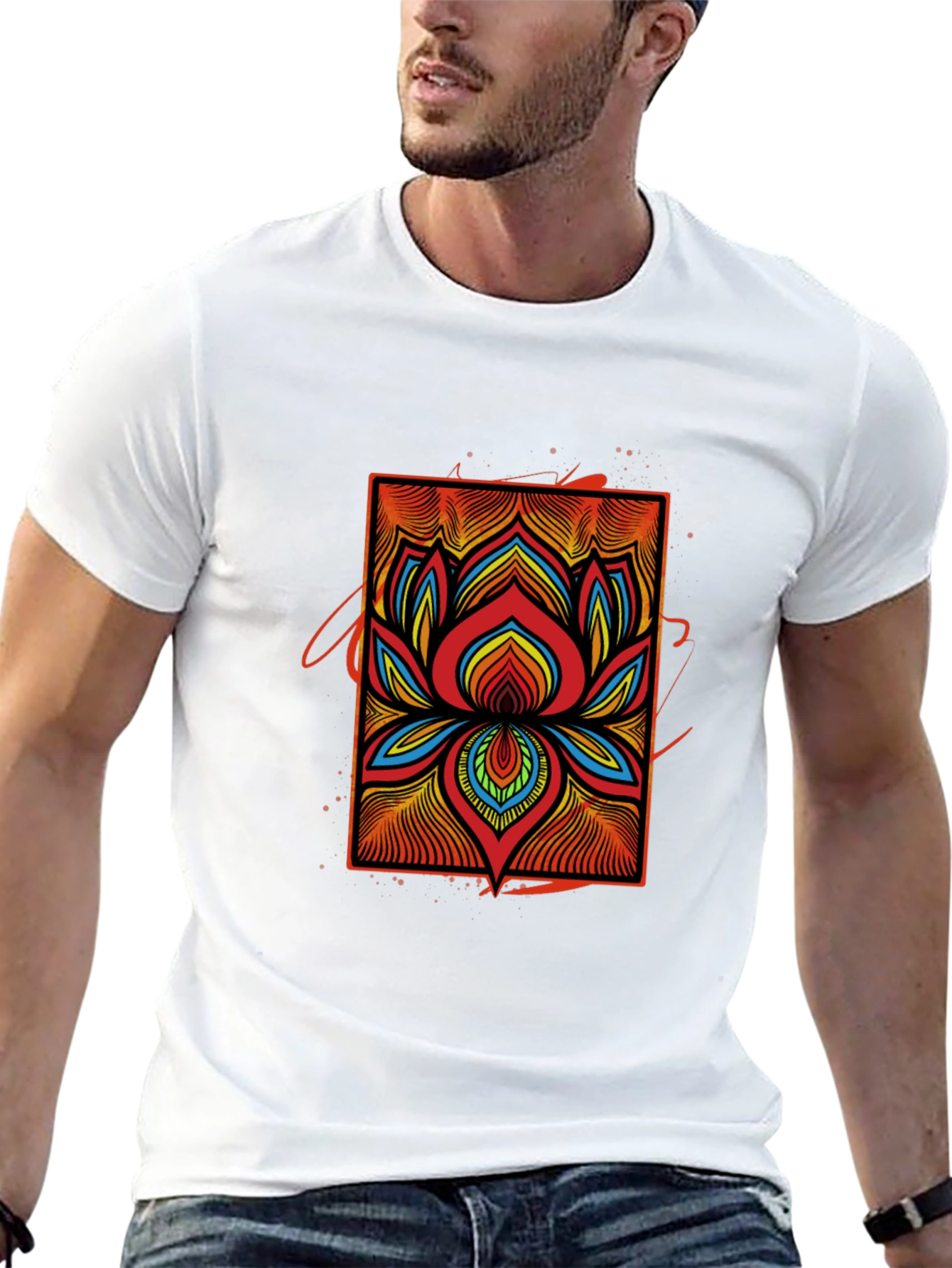 Vibrant Lotus Flower Graphic Tee - Black