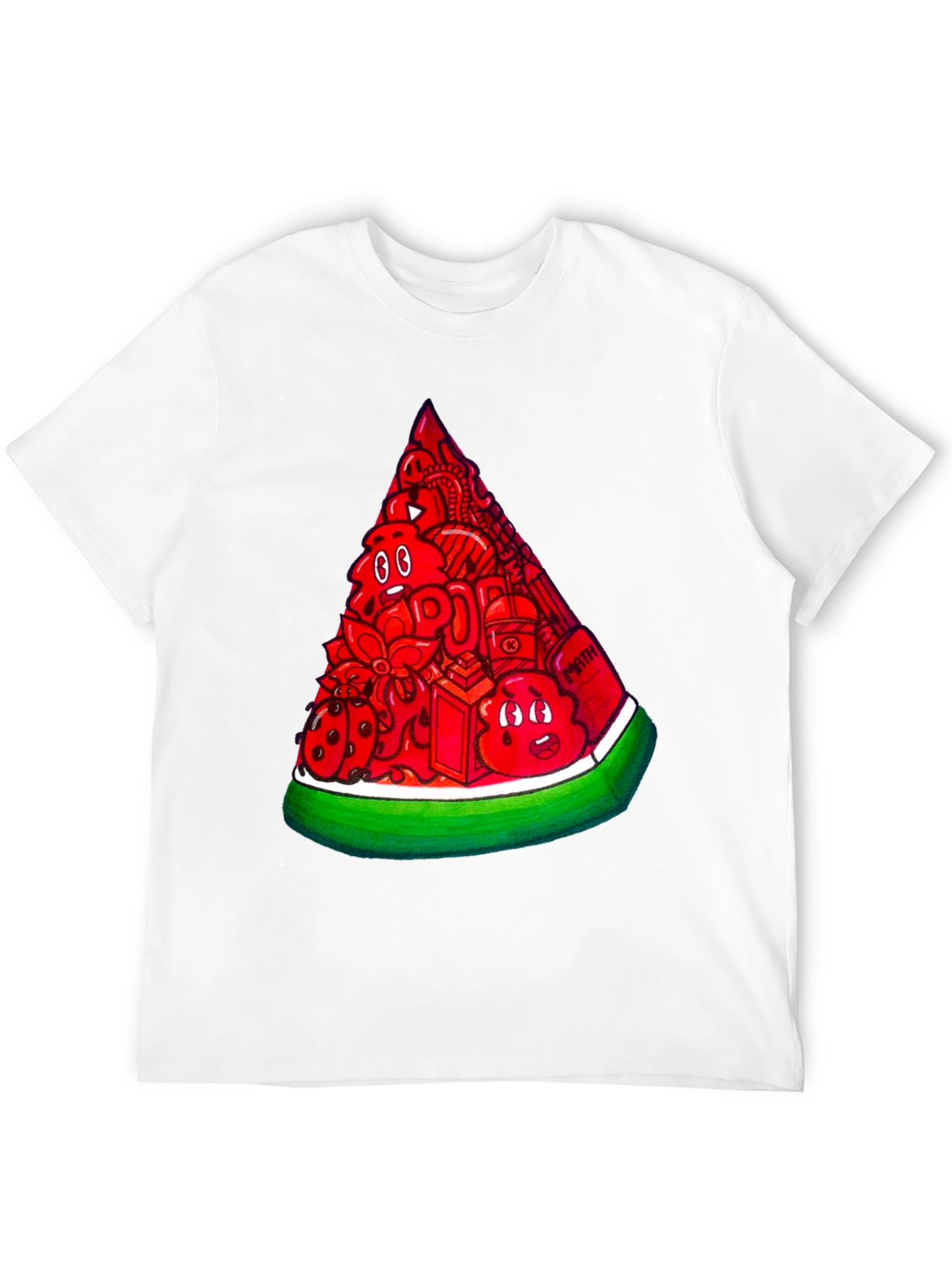Mens Black Tee with Watermelon Doodle Design