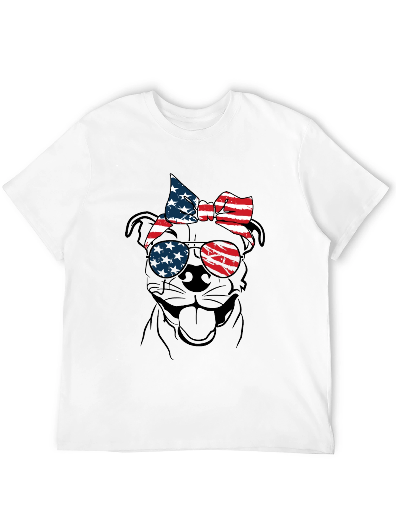 Patriotic Dog T-Shirt - USA Flag Sunglasses & Bandana