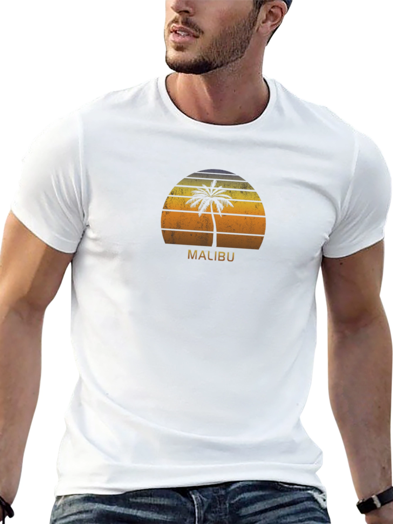 Malibu Palm Tree Sunset T-Shirt - Retro Beach Vibes