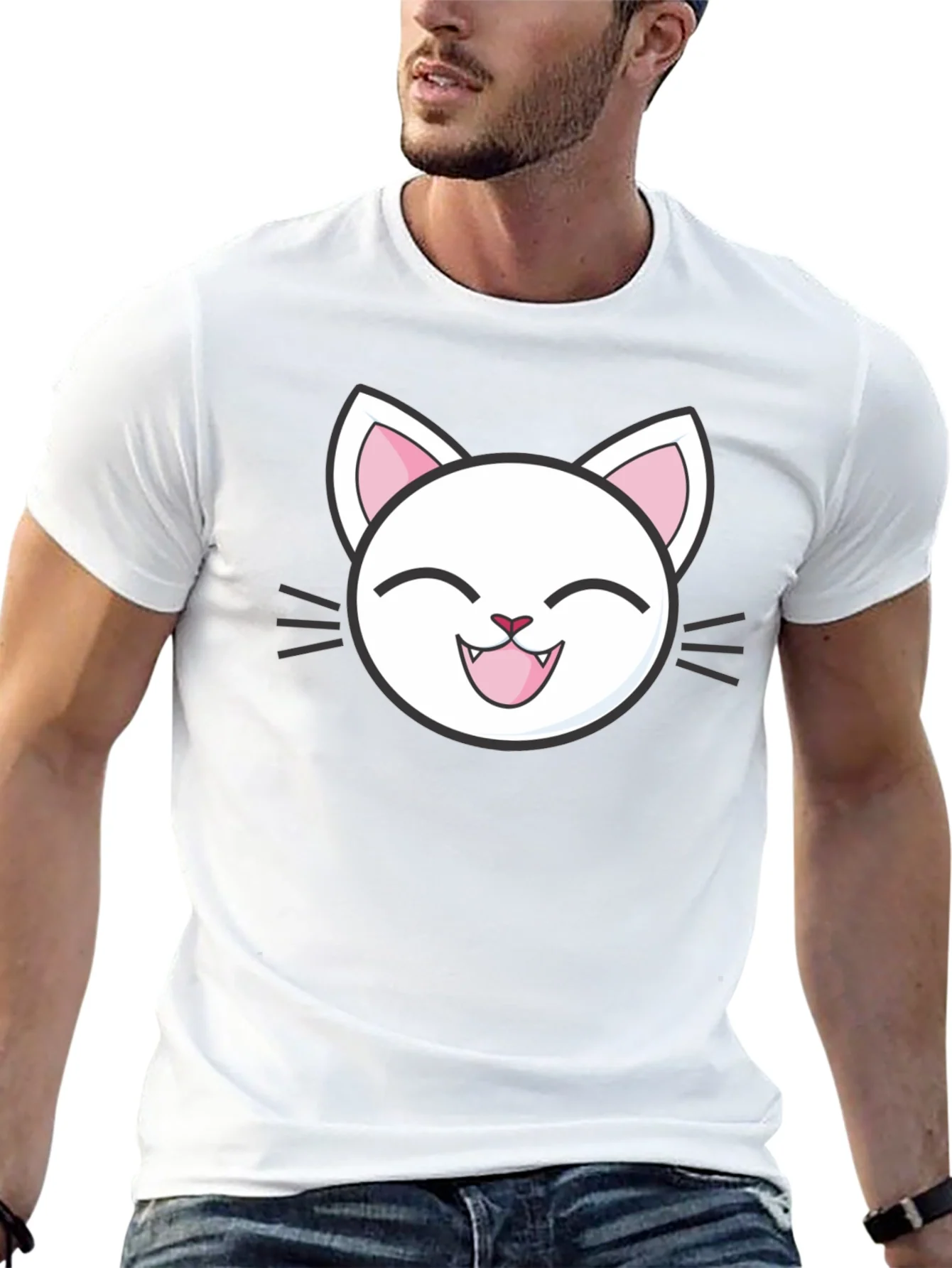 Cute Cartoon Cat Graphic T-Shirt - Black