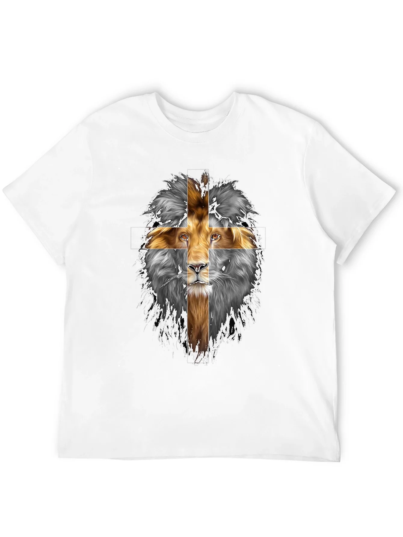 Lion Cross Graphic Print Black T-Shirt