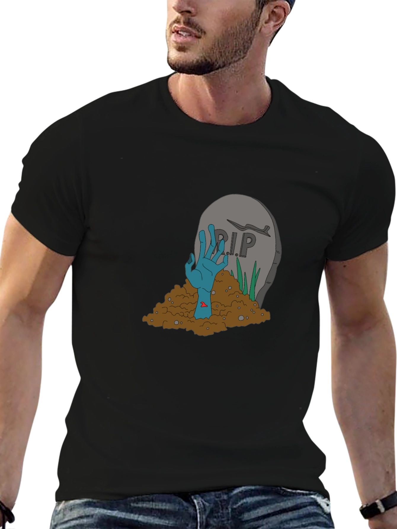 Zombie Hand RIP T-Shirt - Novelty Halloween Tee