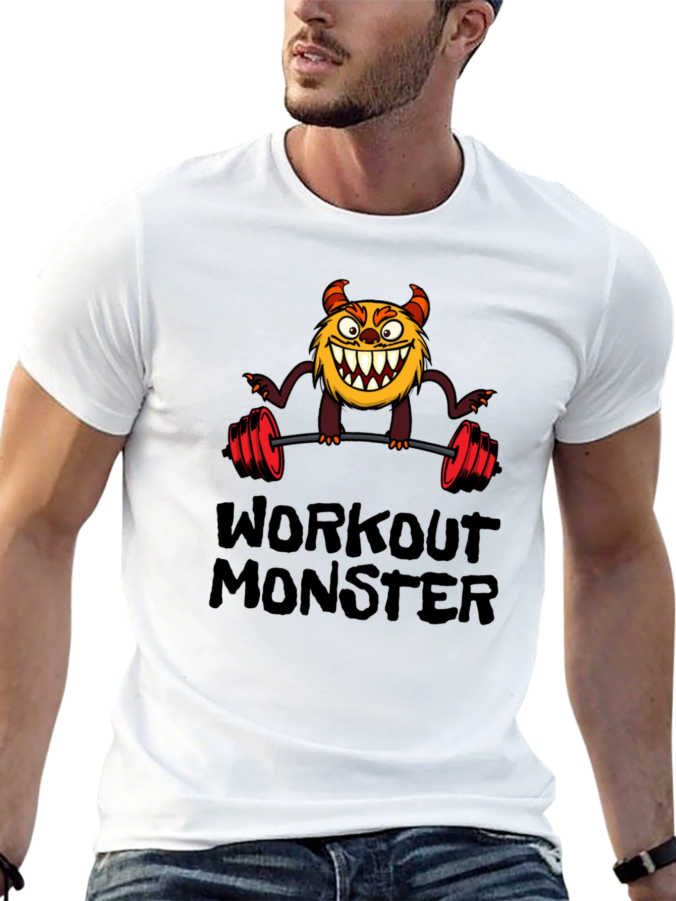 Workout Monster Graphic Tee - Black Cotton T-Shirt