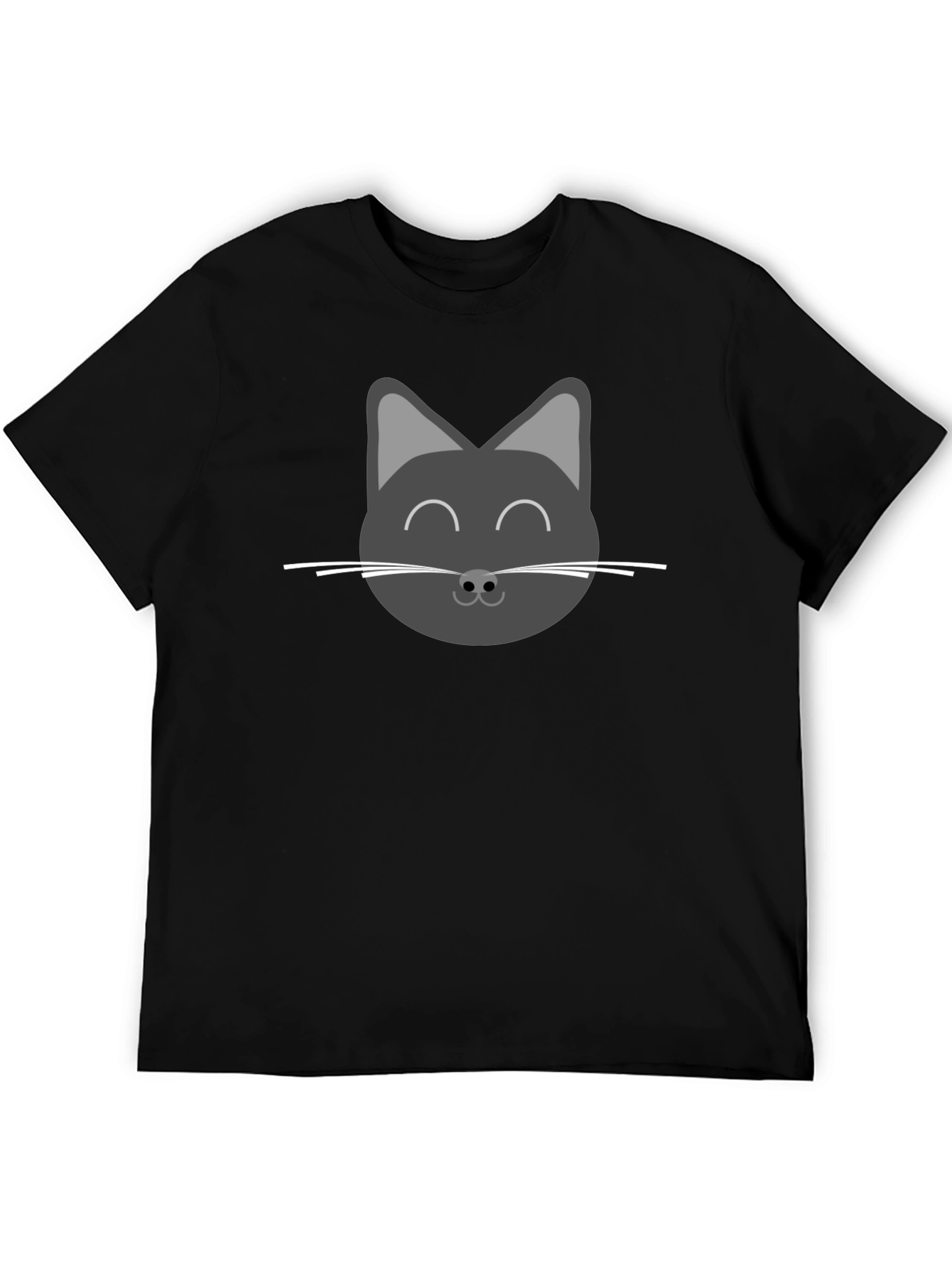Cute Cat Face Graphic T-Shirt - Black