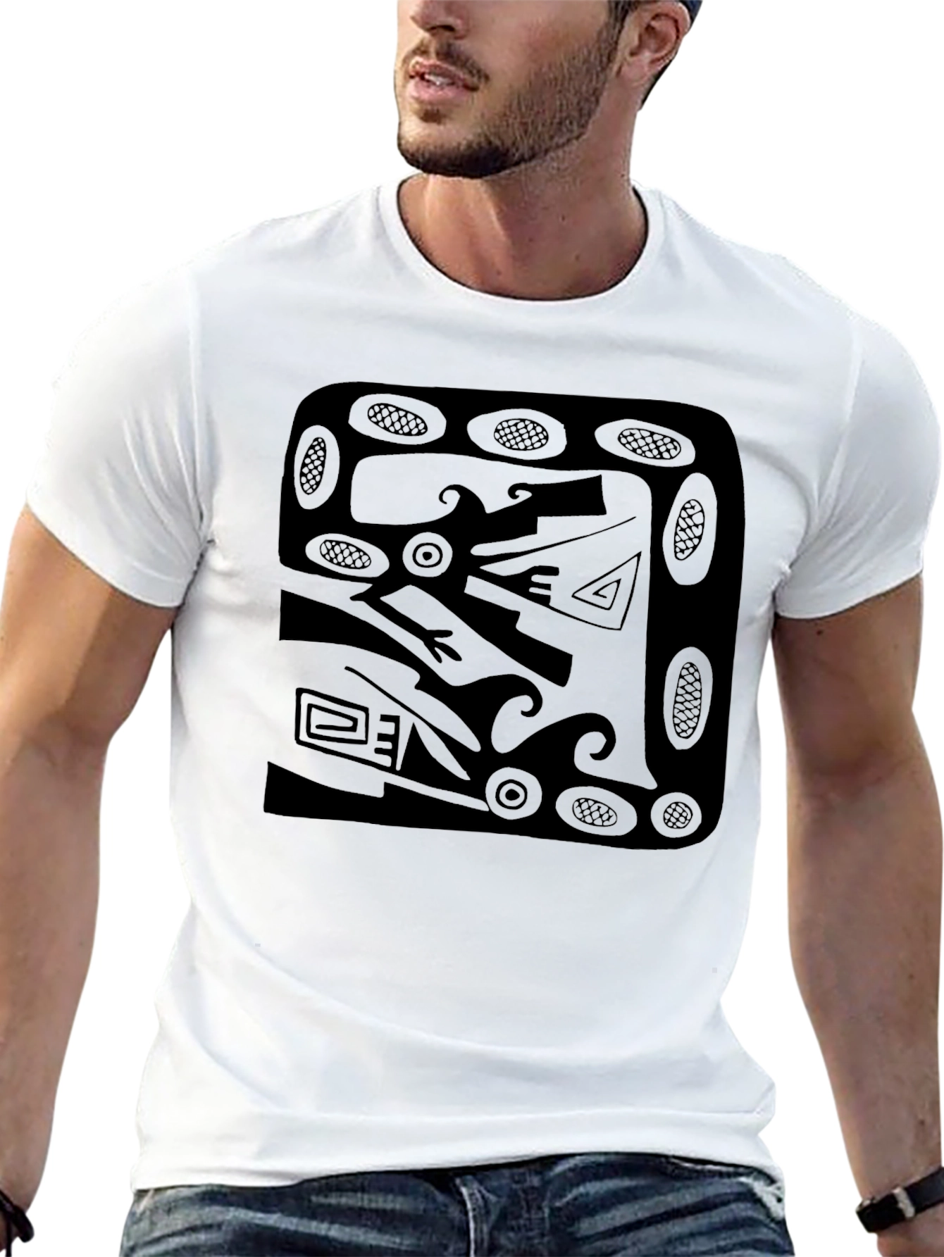 Abstract Graphic Print Tee - Modern Black Shirt