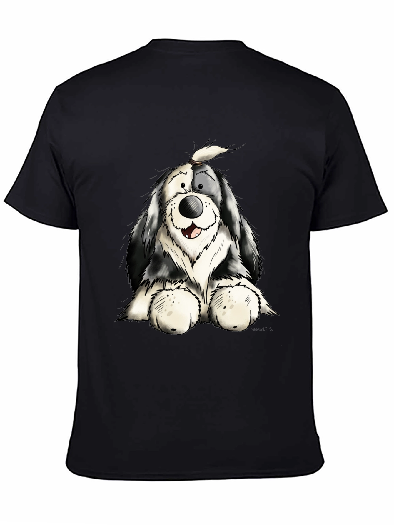 Cartoon Dog Graphic Tee - Black Cotton T-Shirt