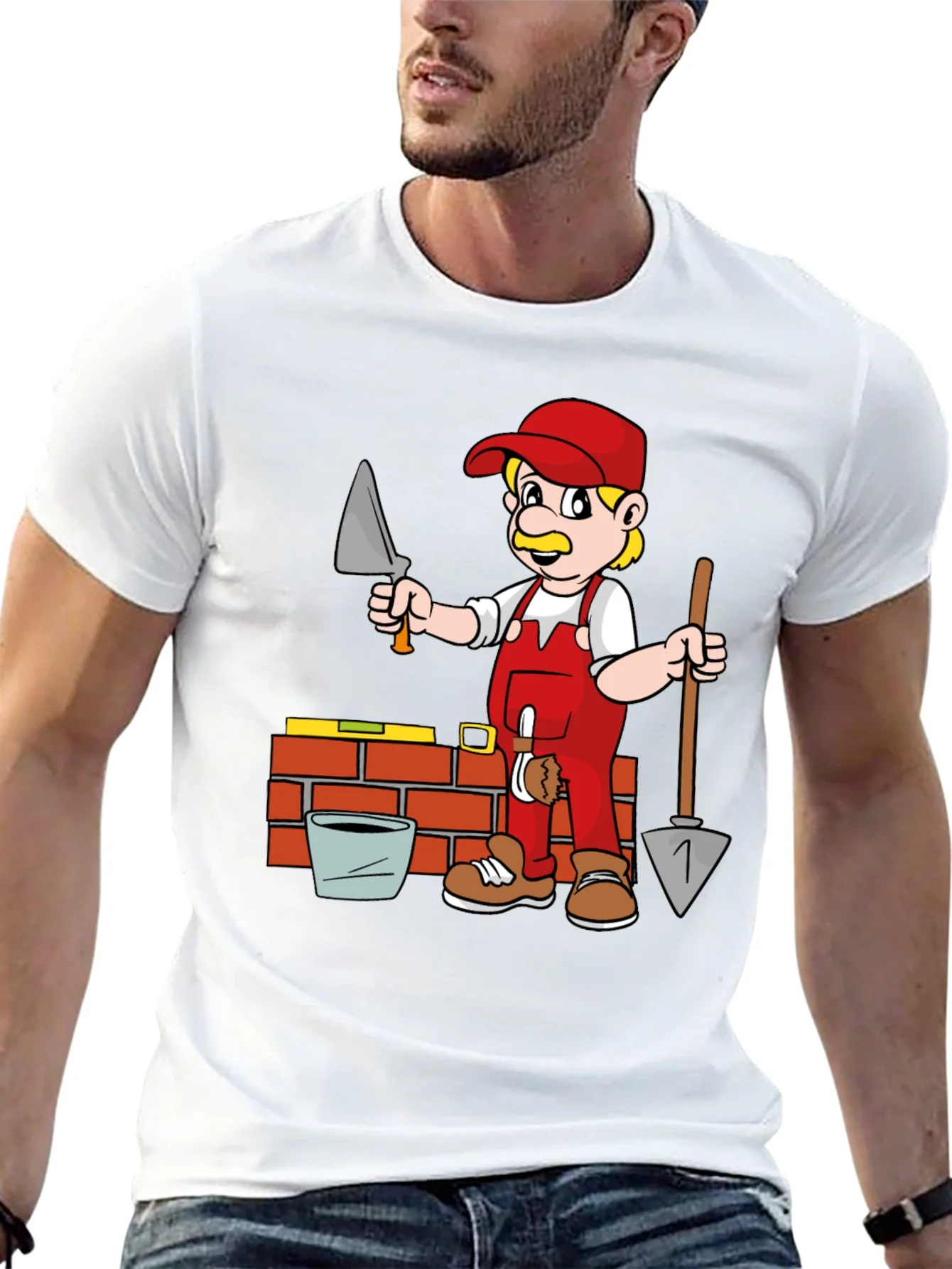 Cartoon Bricklayer Graphic T-Shirt