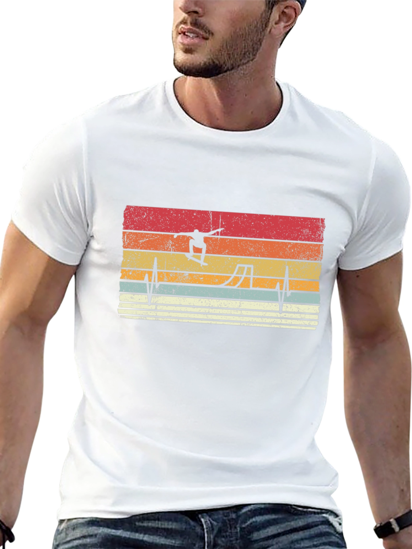 Retro Skateboarder Heartbeat Graphic Tee