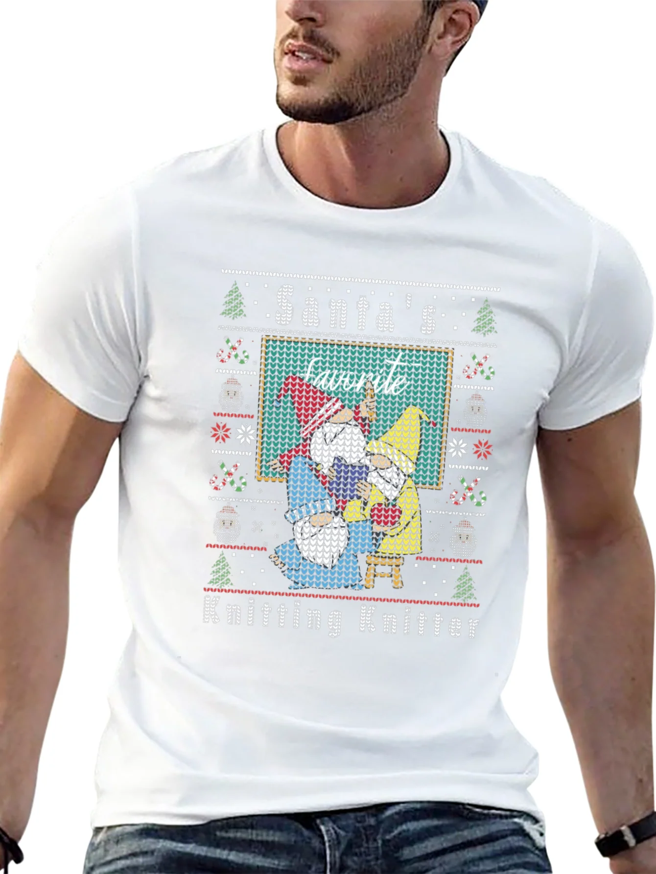 Santas Favorite Knitting Knitter Ugly Christmas T-Shirt