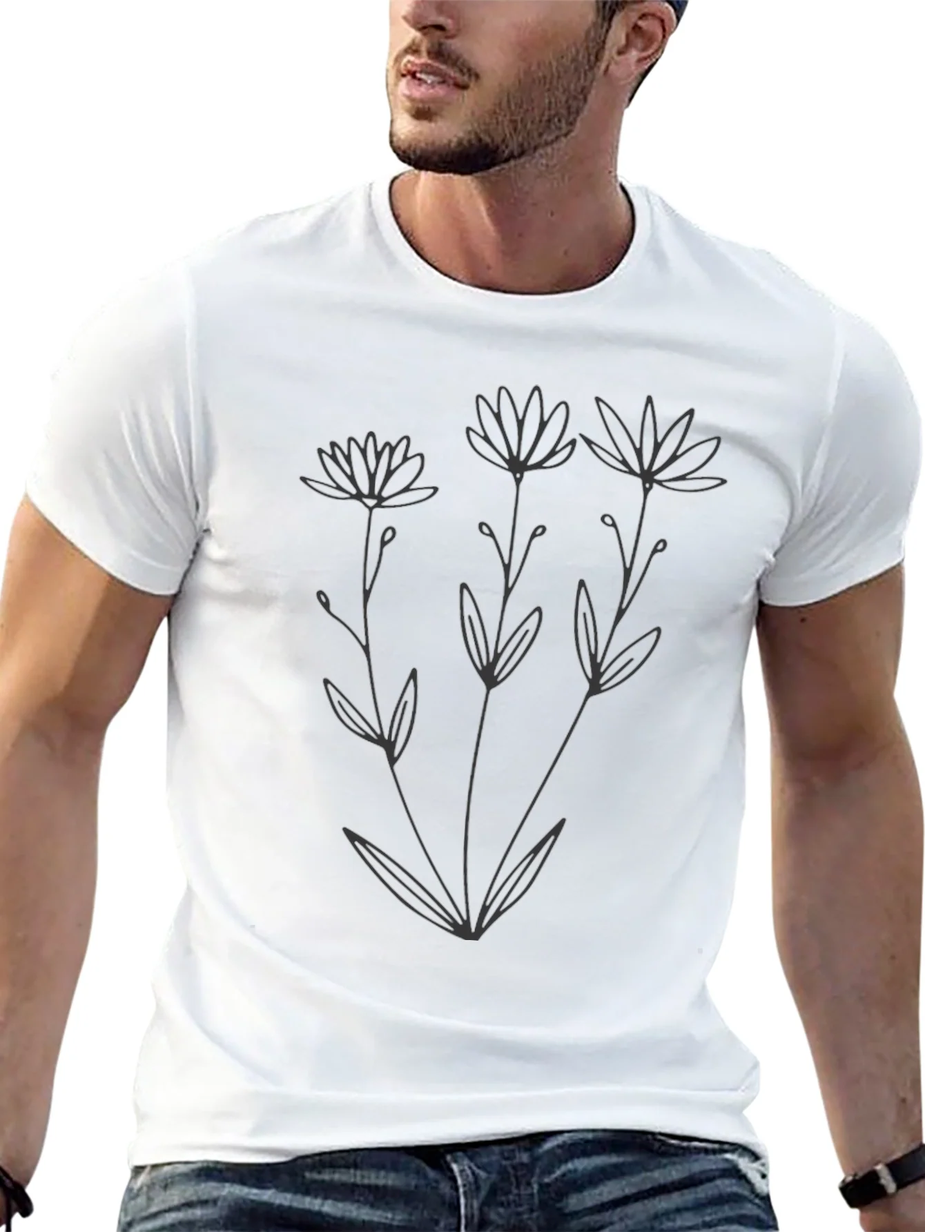Minimalist Floral Graphic Black T-Shirt
