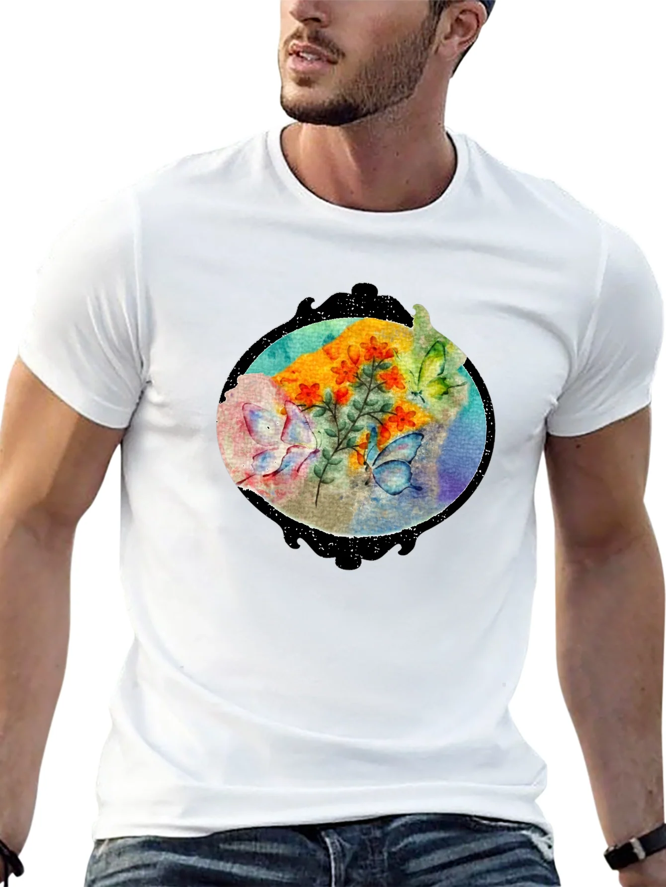 Butterfly Floral Black T-Shirt