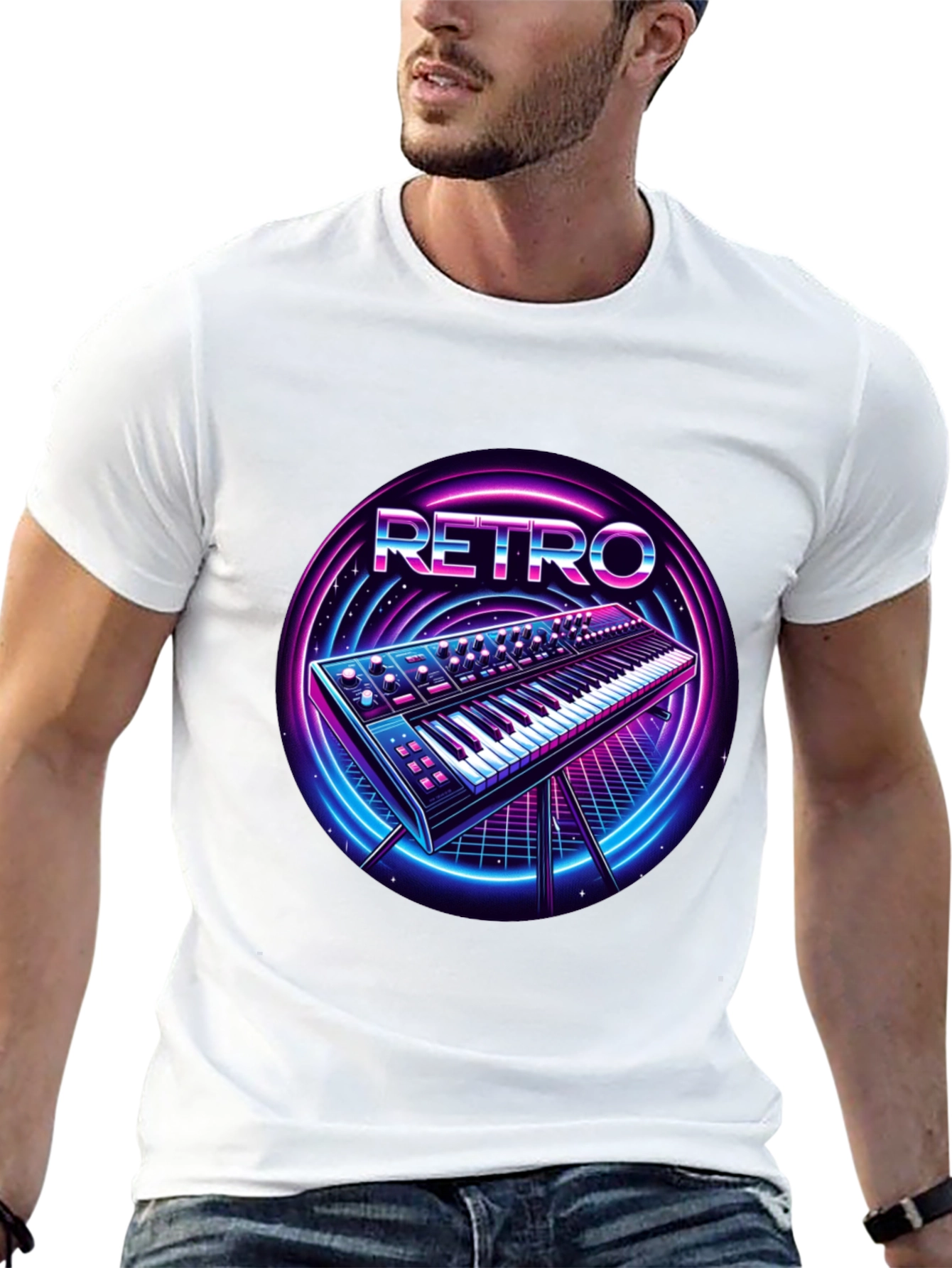 Retro Synthwave Keyboard Graphic Tee