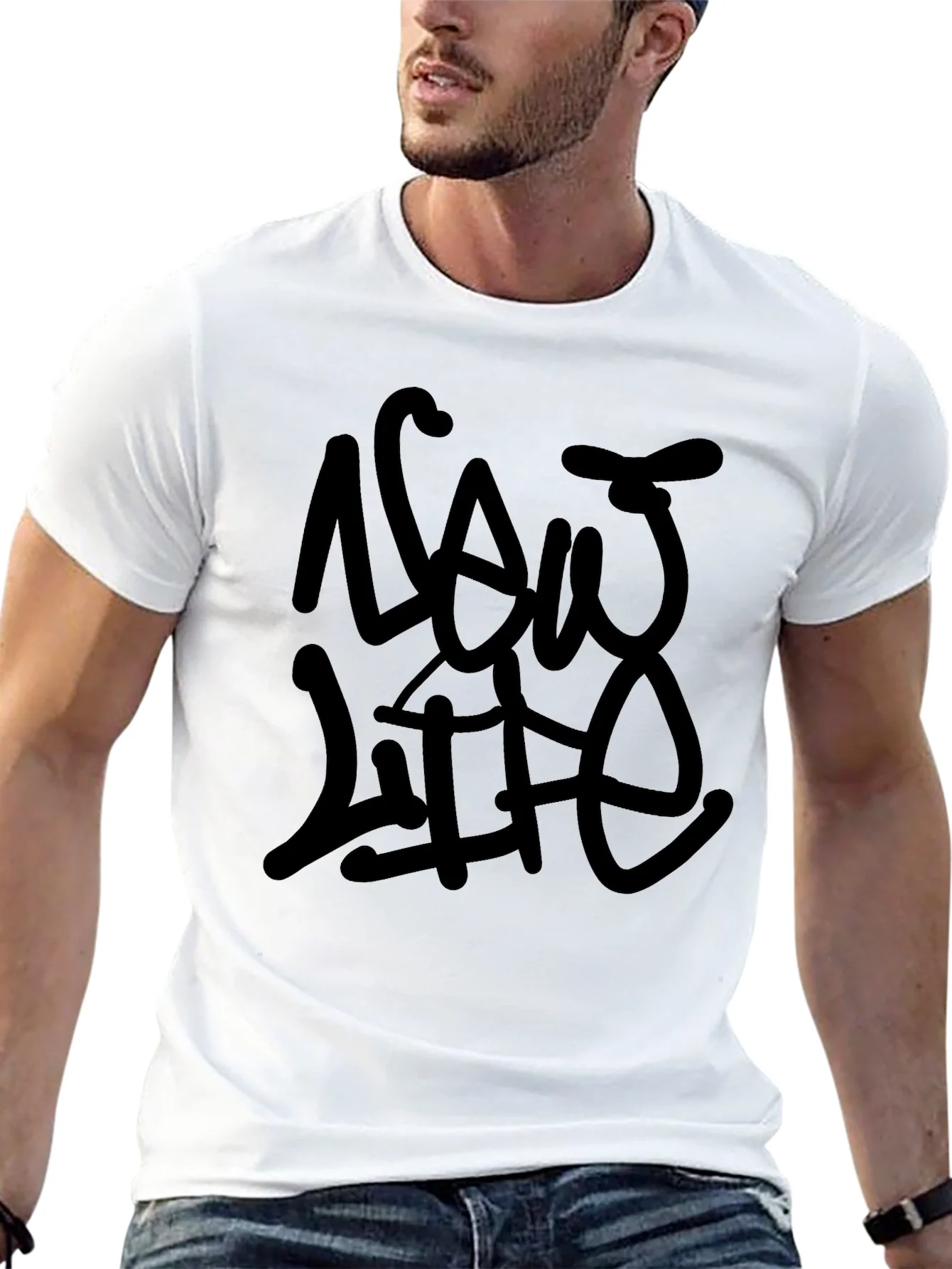 Mens Now Life Black Graphic T-Shirt