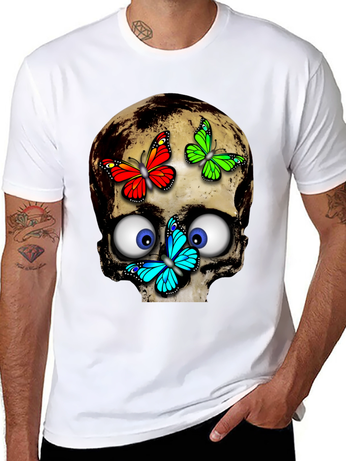 Skull & Butterflies Graphic Tee - Black