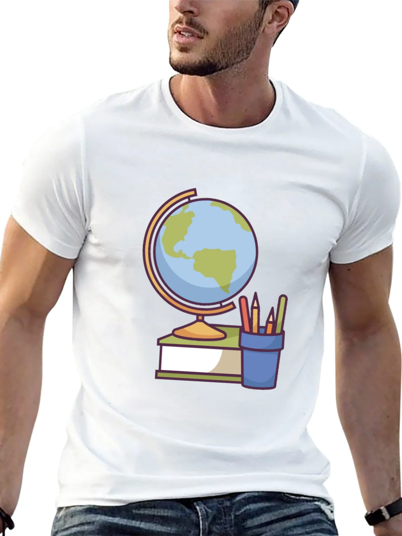 Globe and School Supplies Graphic Tee