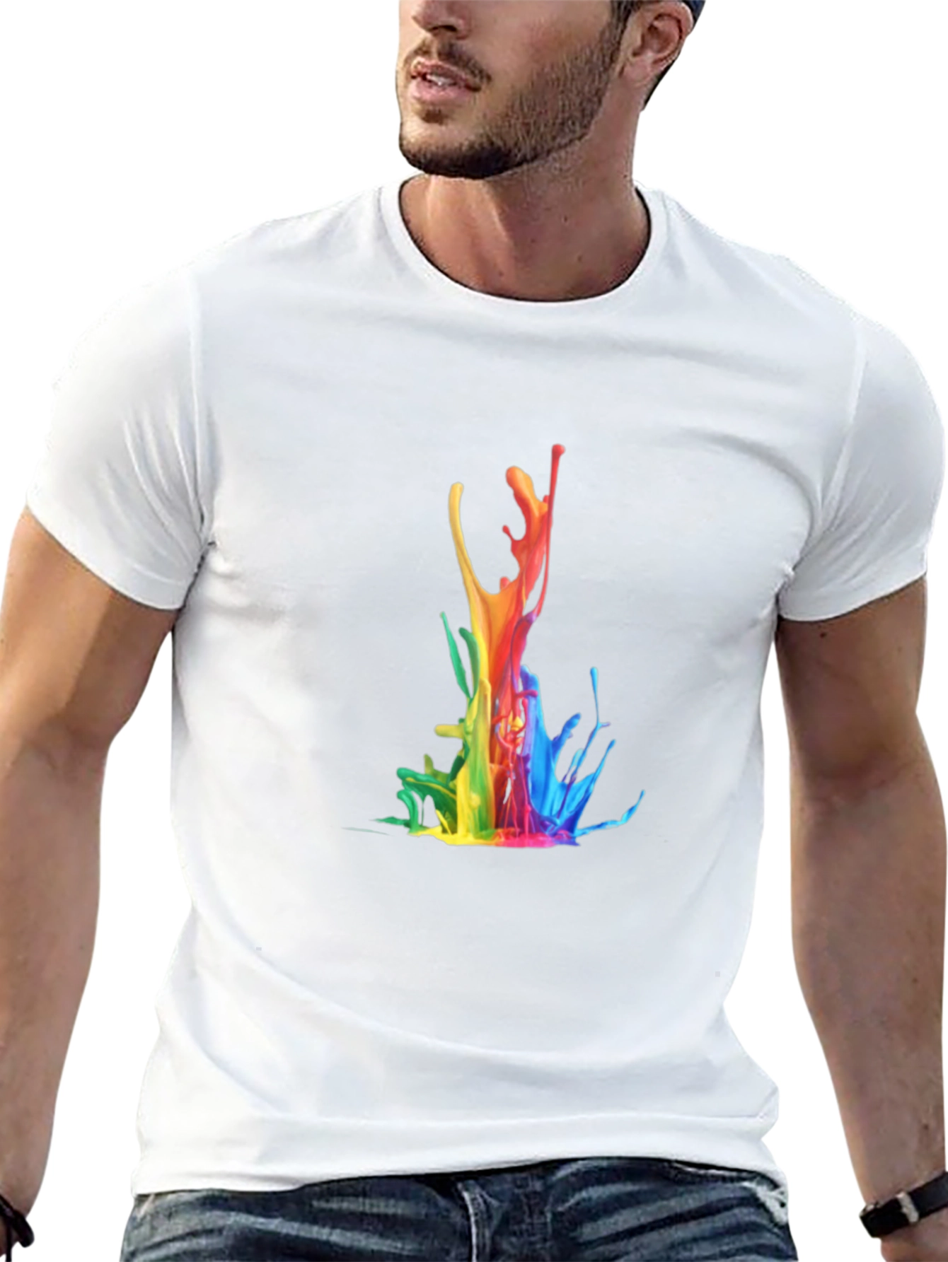 Rainbow Splash Graphic Tee - Stylish Black T-Shirt