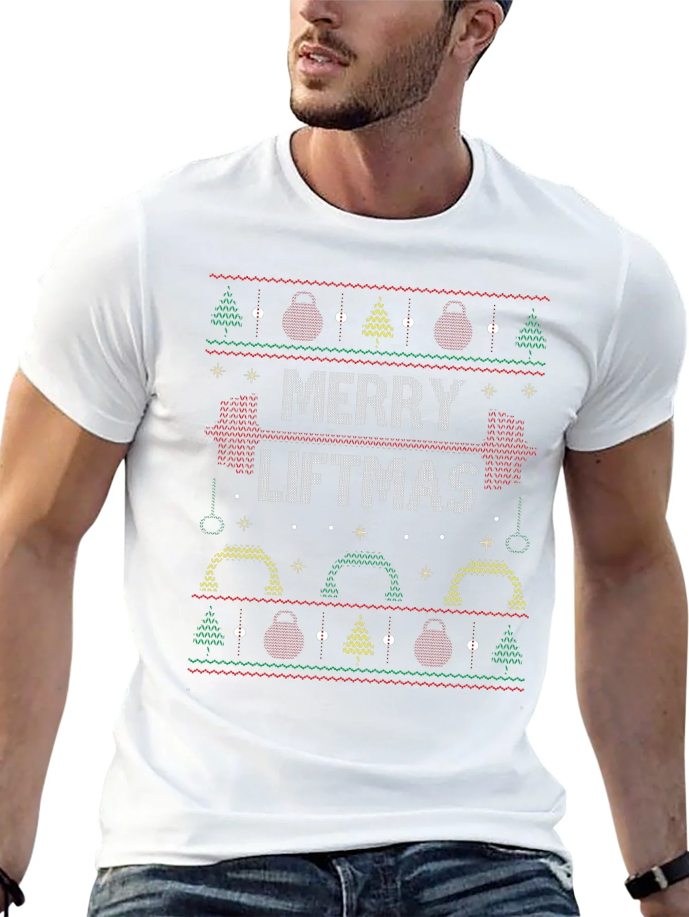 Merry Liftmas Holiday T-Shirt - Ugly Sweater Style