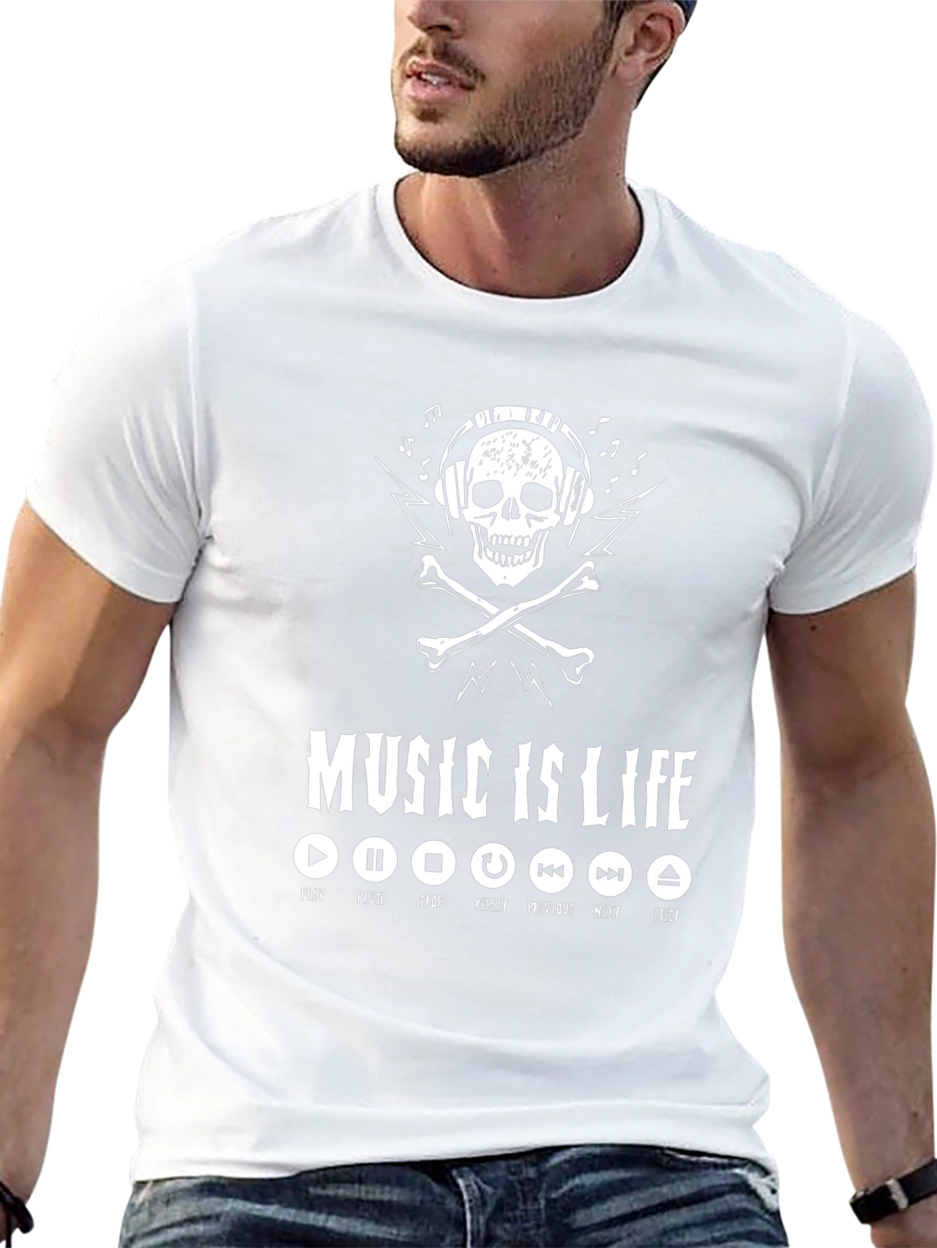 Music is Life Skull Graphic T-Shirt