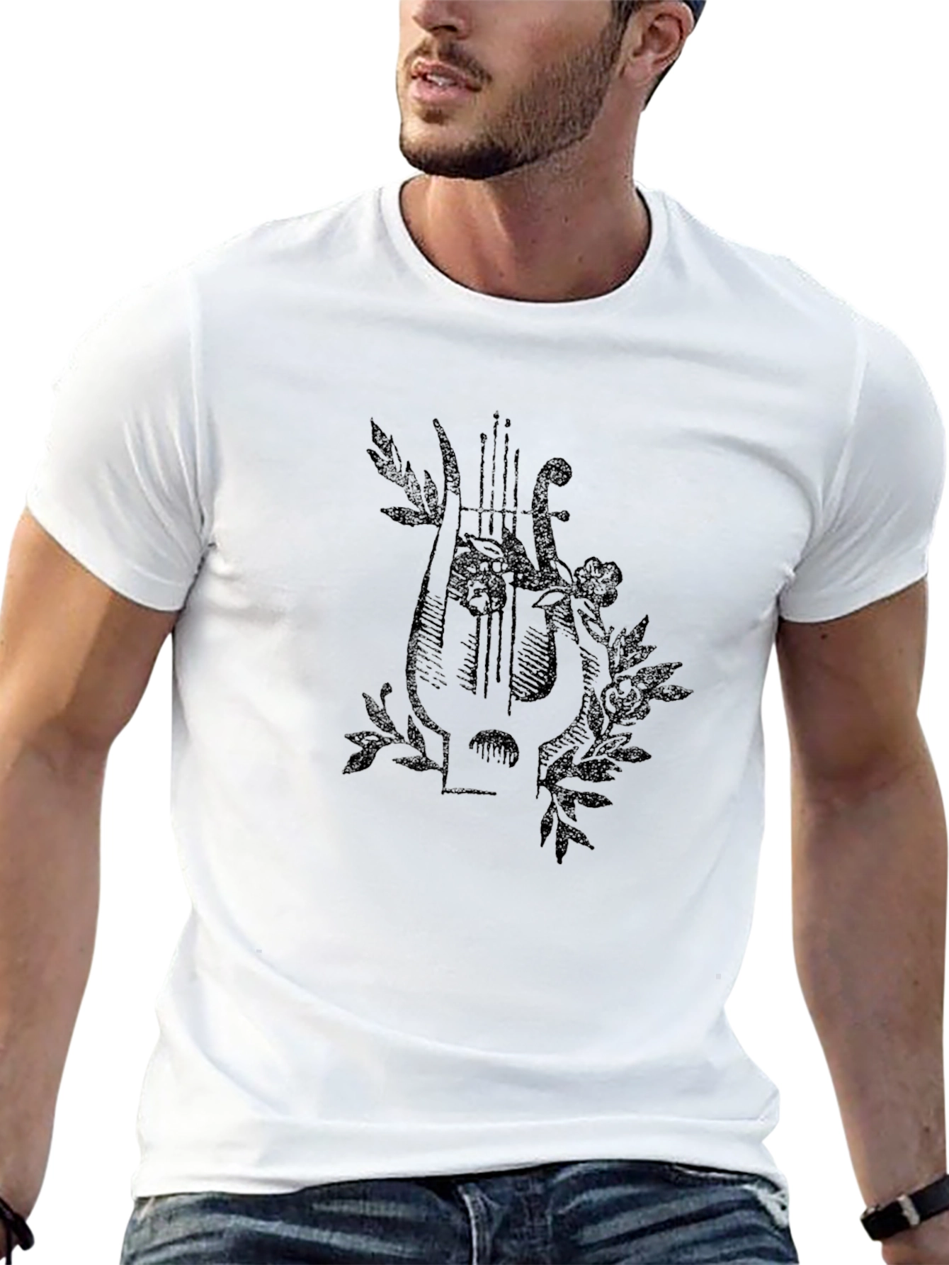 Floral Lyre Graphic Black T-Shirt