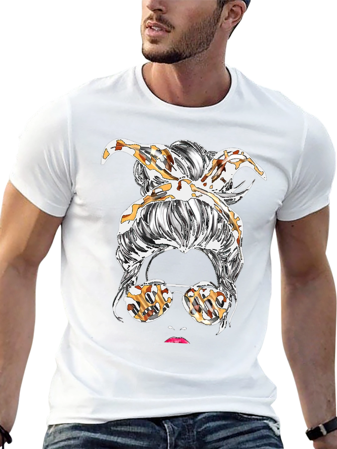 Messy Bun Leopard Print Graphic Tee